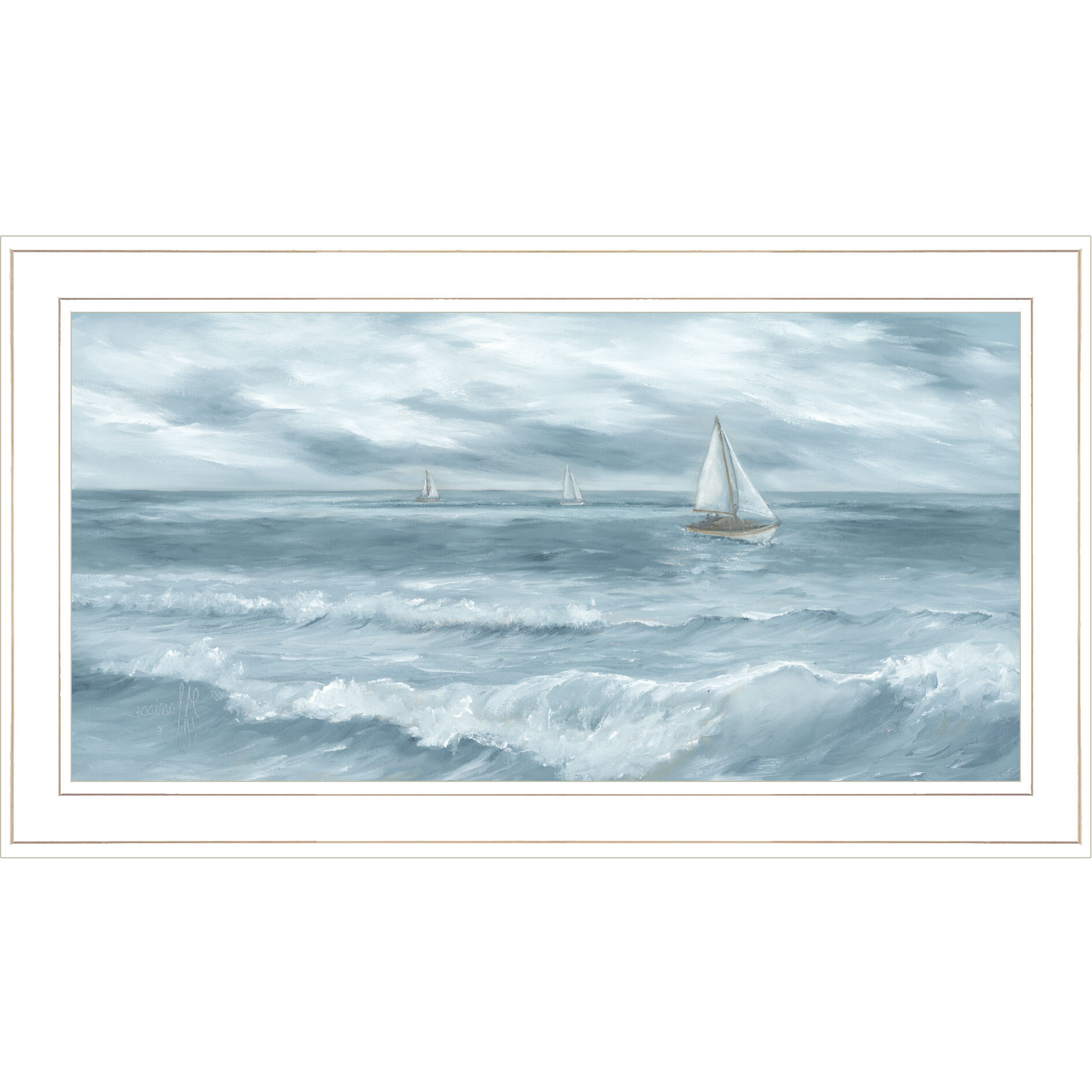 Three Sailboats White Framed Print Wall Art