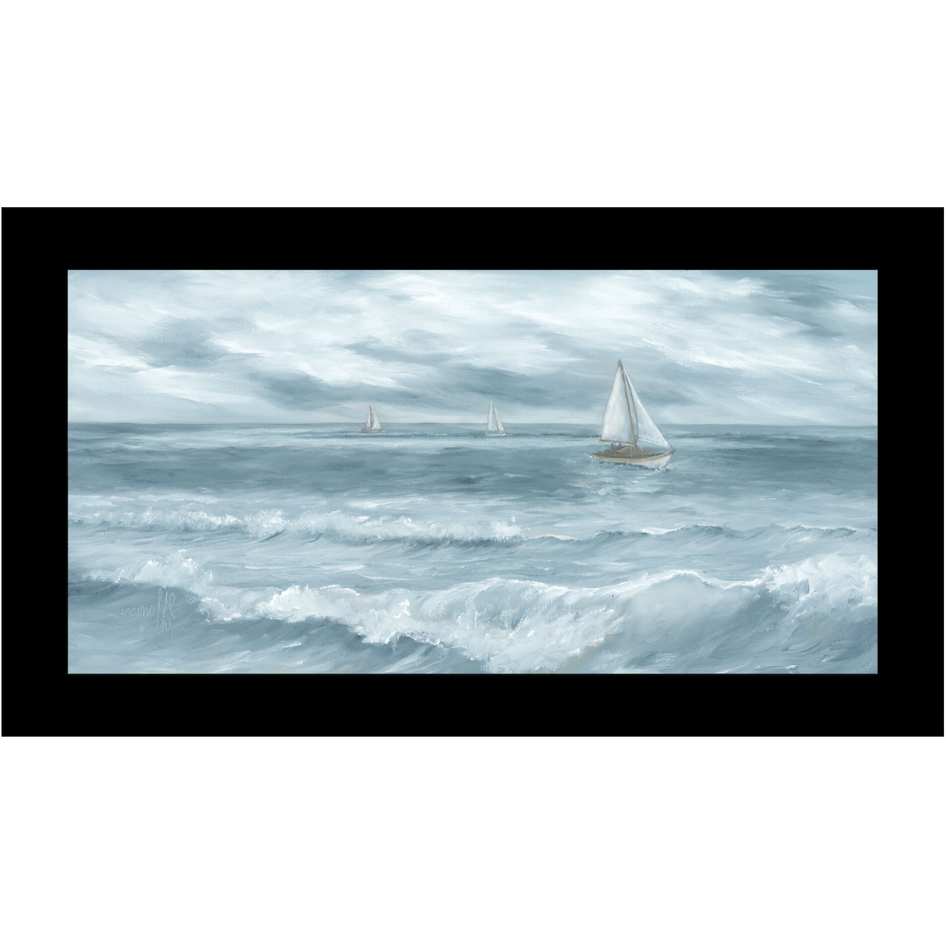 Three Sailboats Black Framed Print Wall Art