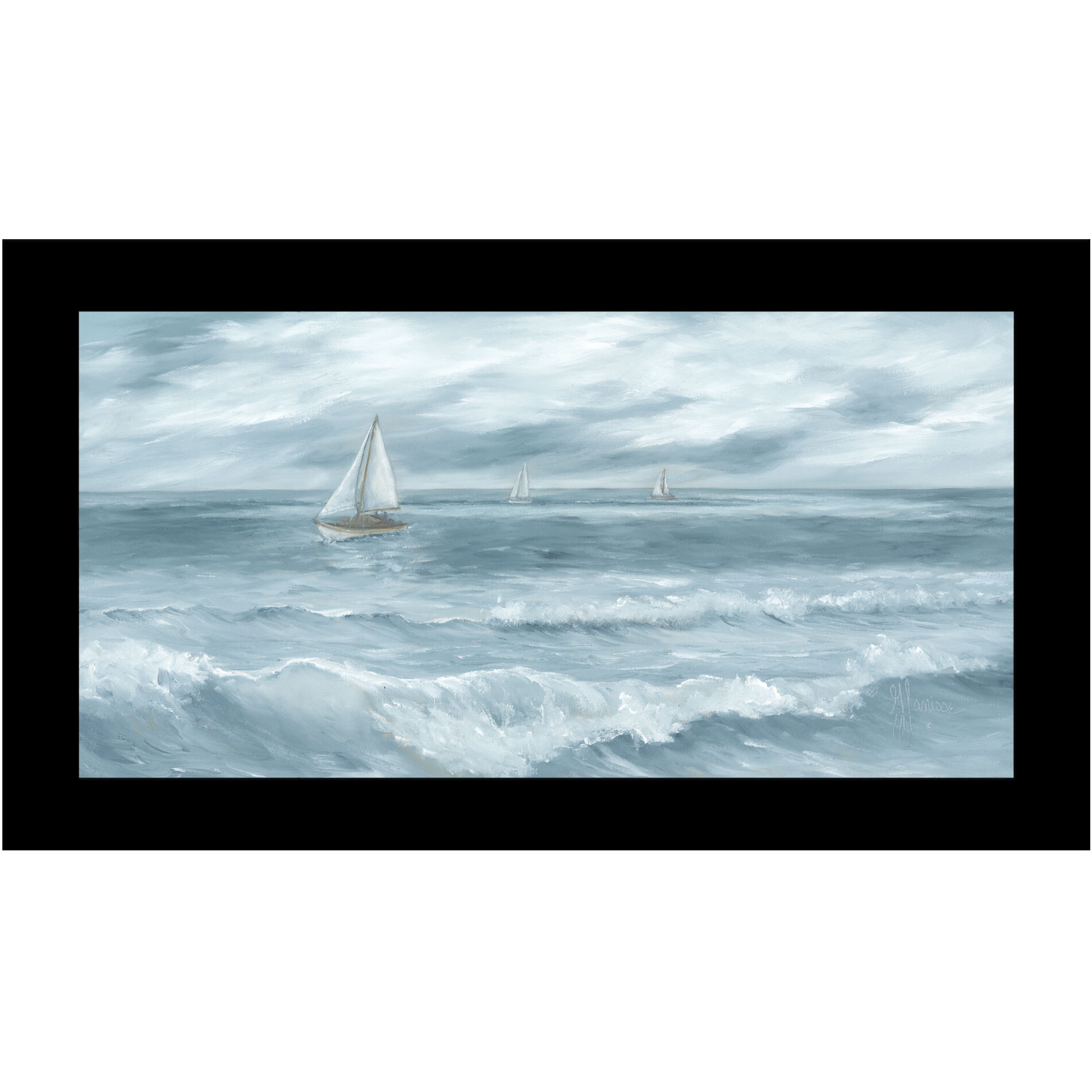 Three Sailboats Black Framed Print Wall Art