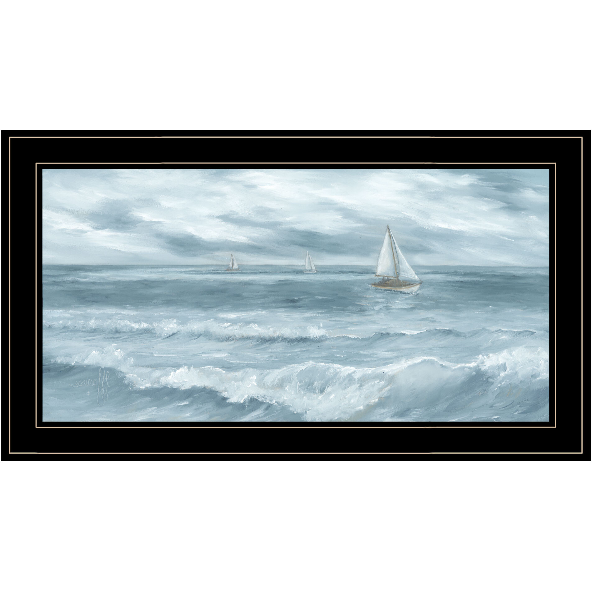 Three Sailboats Black Framed Print Wall Art
