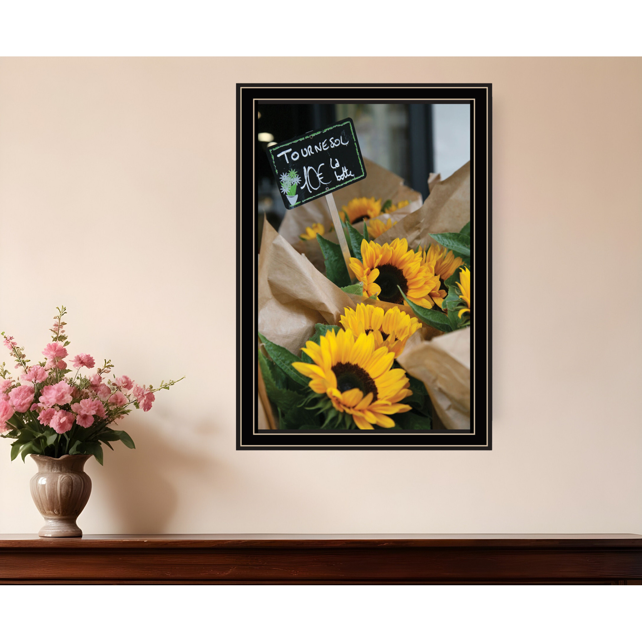 Sunflower Bouquet Black Framed Print Wall Art