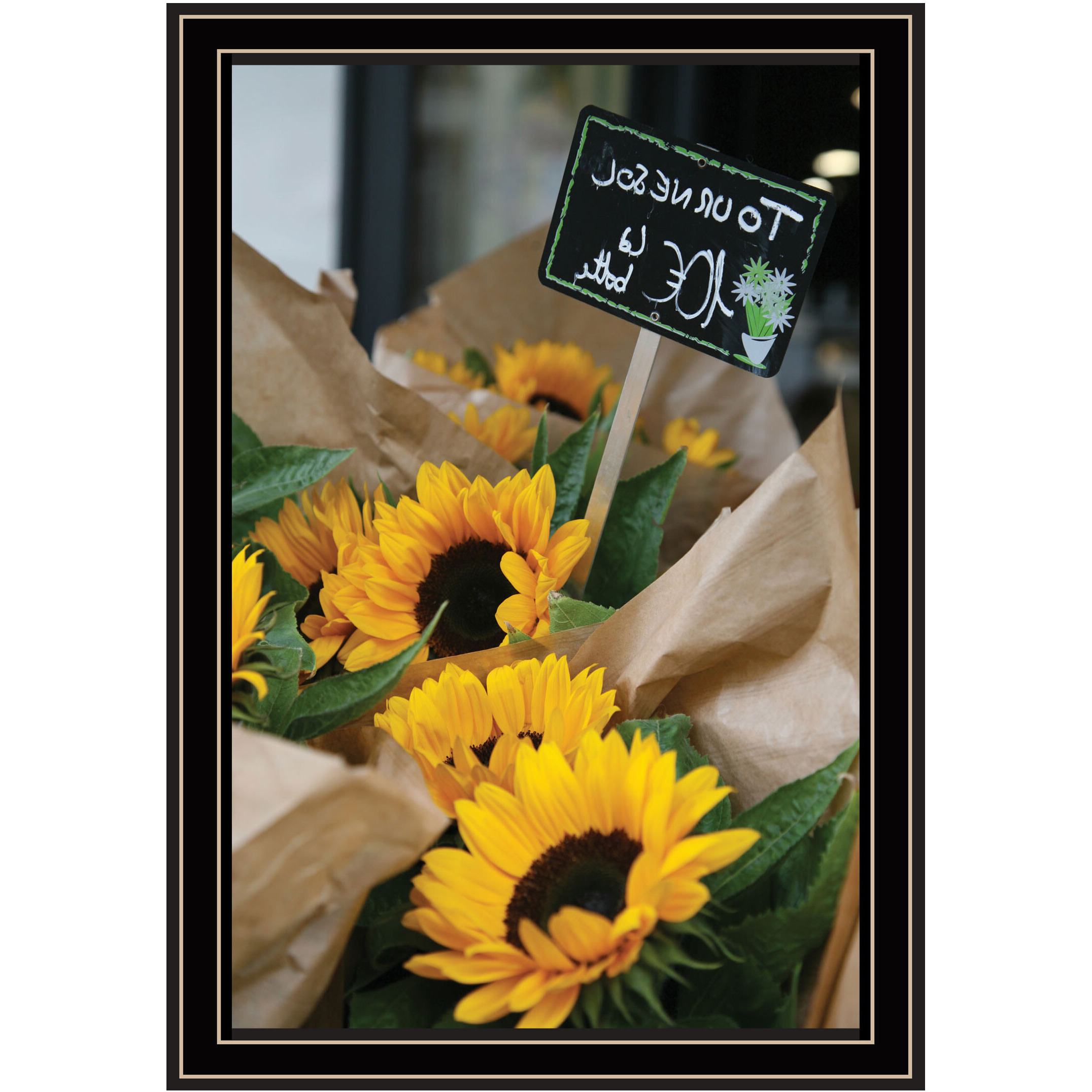 Sunflower Bouquet Black Framed Print Wall Art