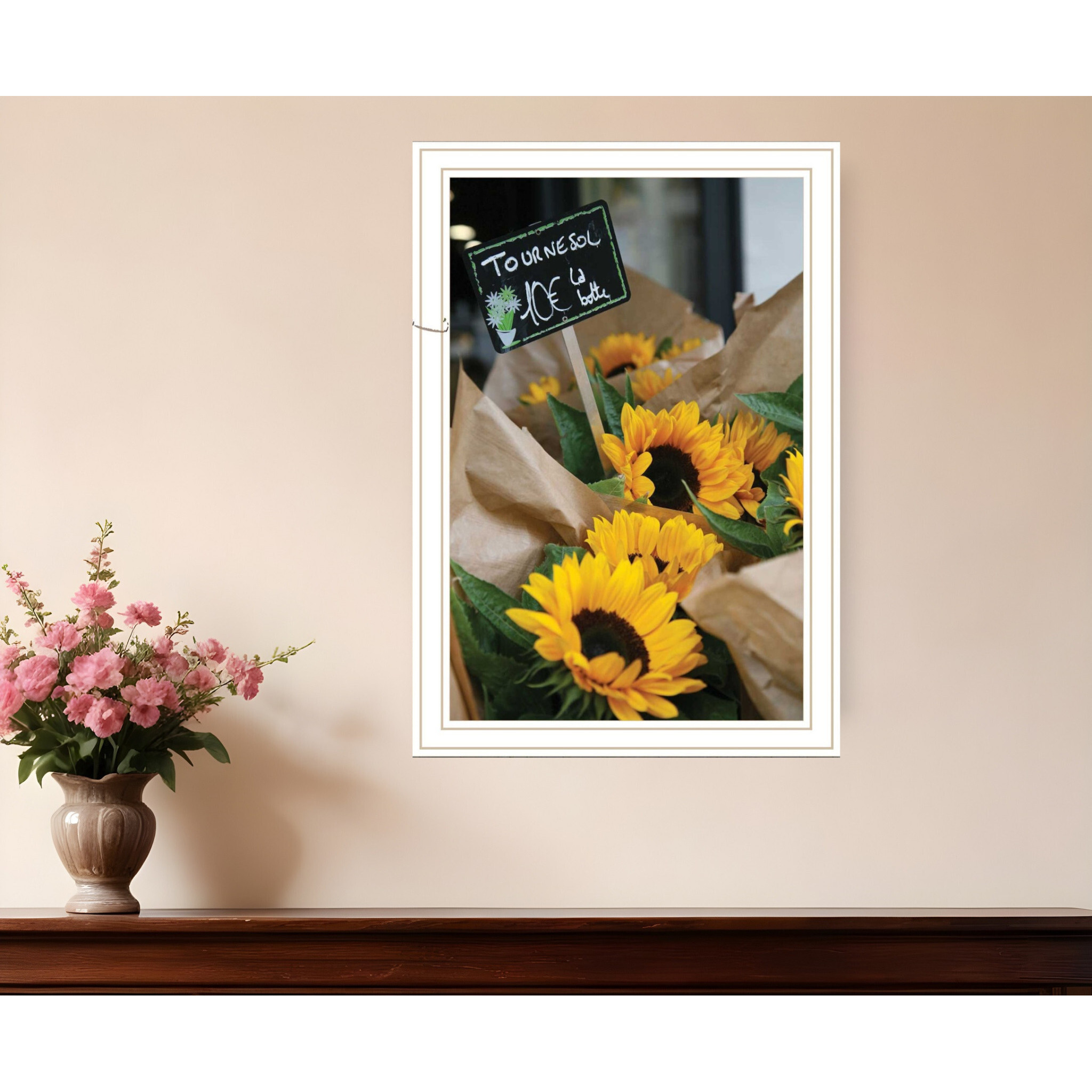 Sunflower Bouquet White Framed Print Wall Art