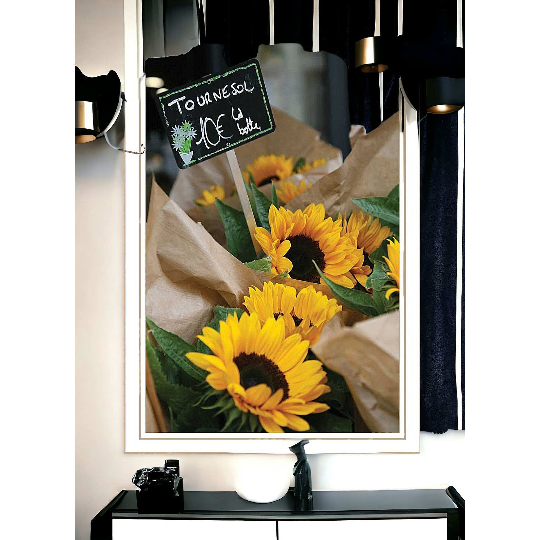 Sunflower Bouquet White Framed Print Wall Art