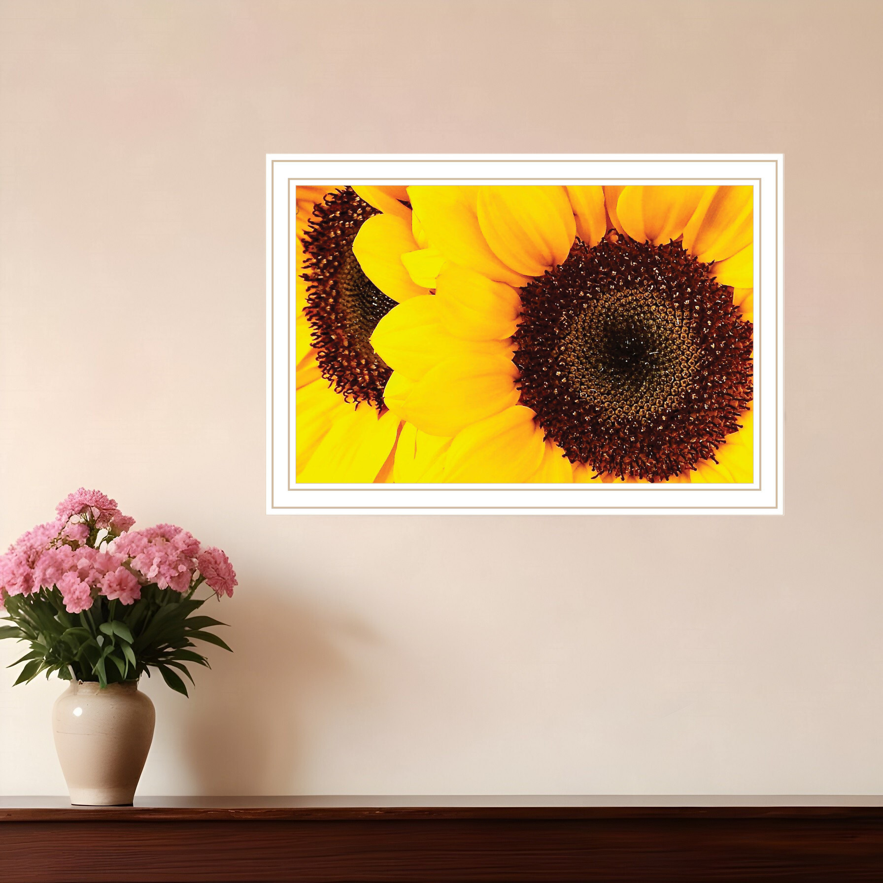 Sunflower Portrait White Framed Print Wall Art
