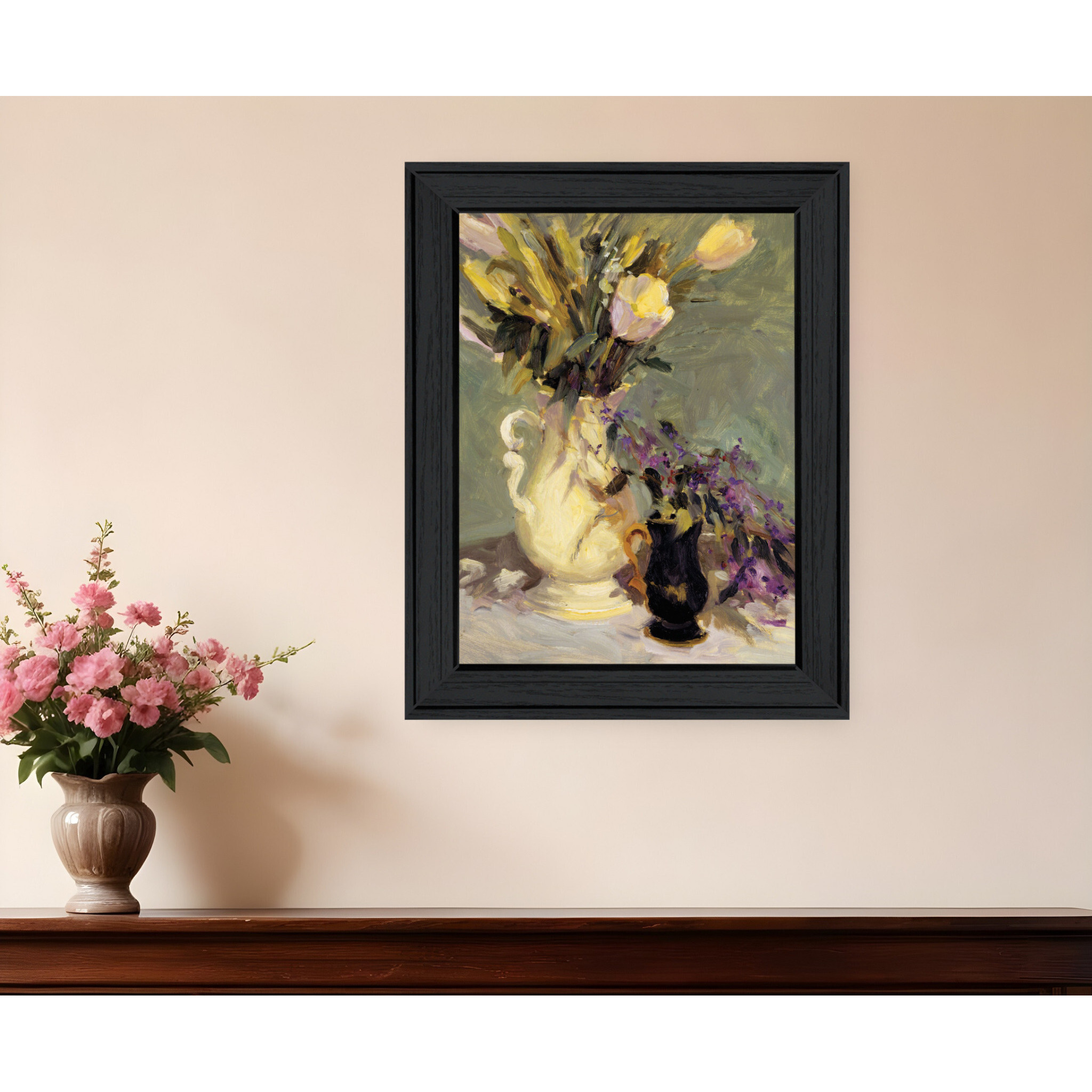 Tulips and Lavender Black Framed Print Wall Art