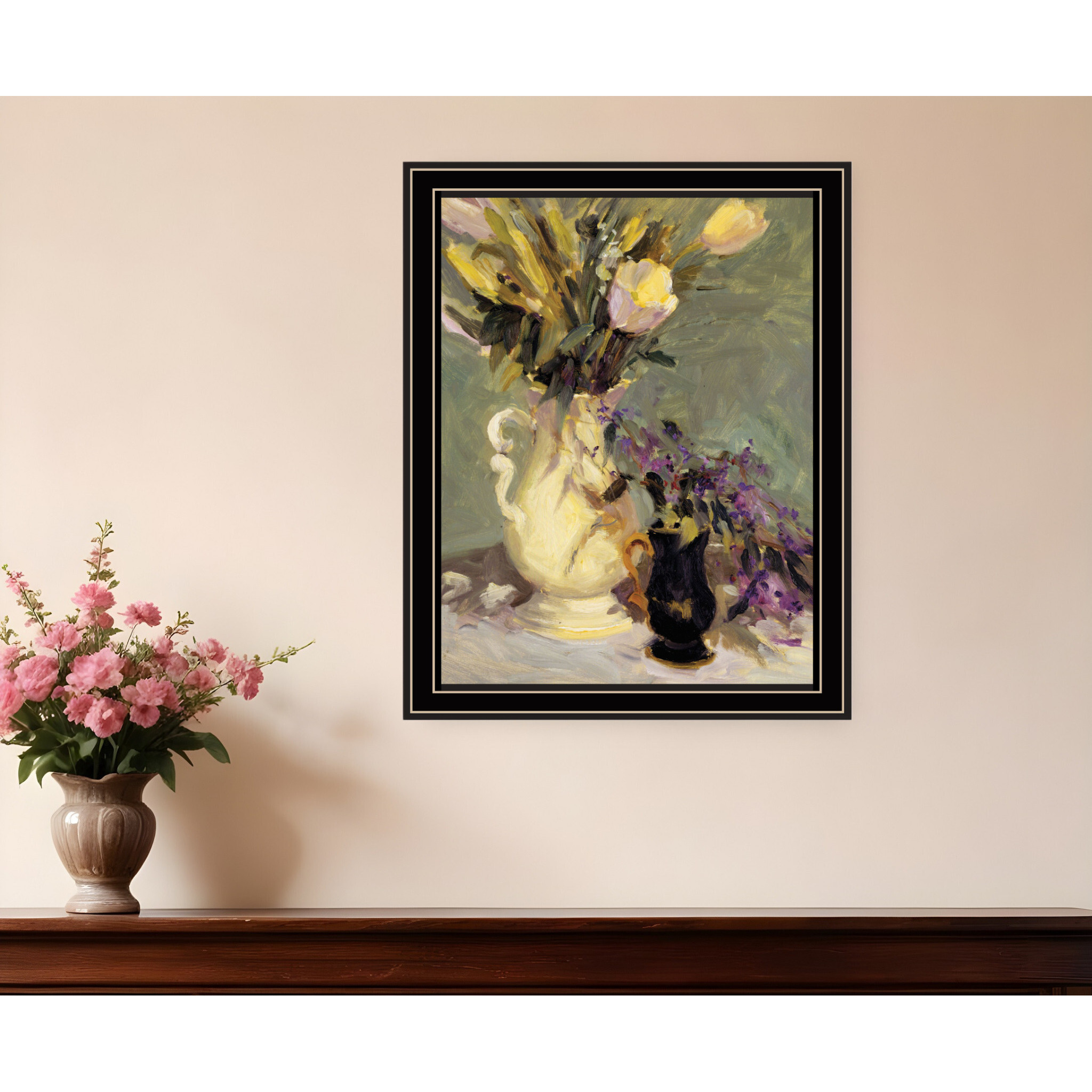 Tulips and Lavender Black Framed Print Wall Art