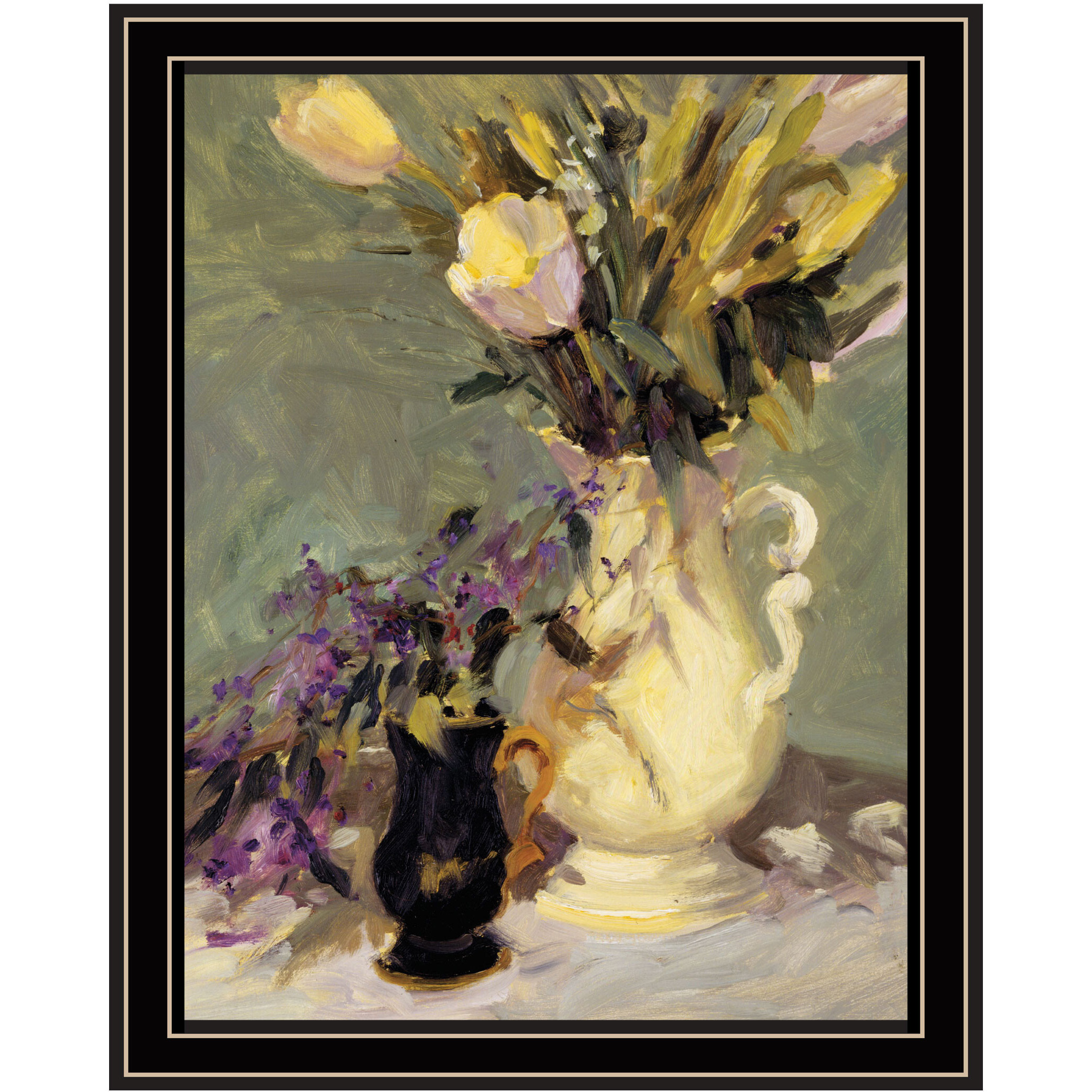 Tulips and Lavender Black Framed Print Wall Art