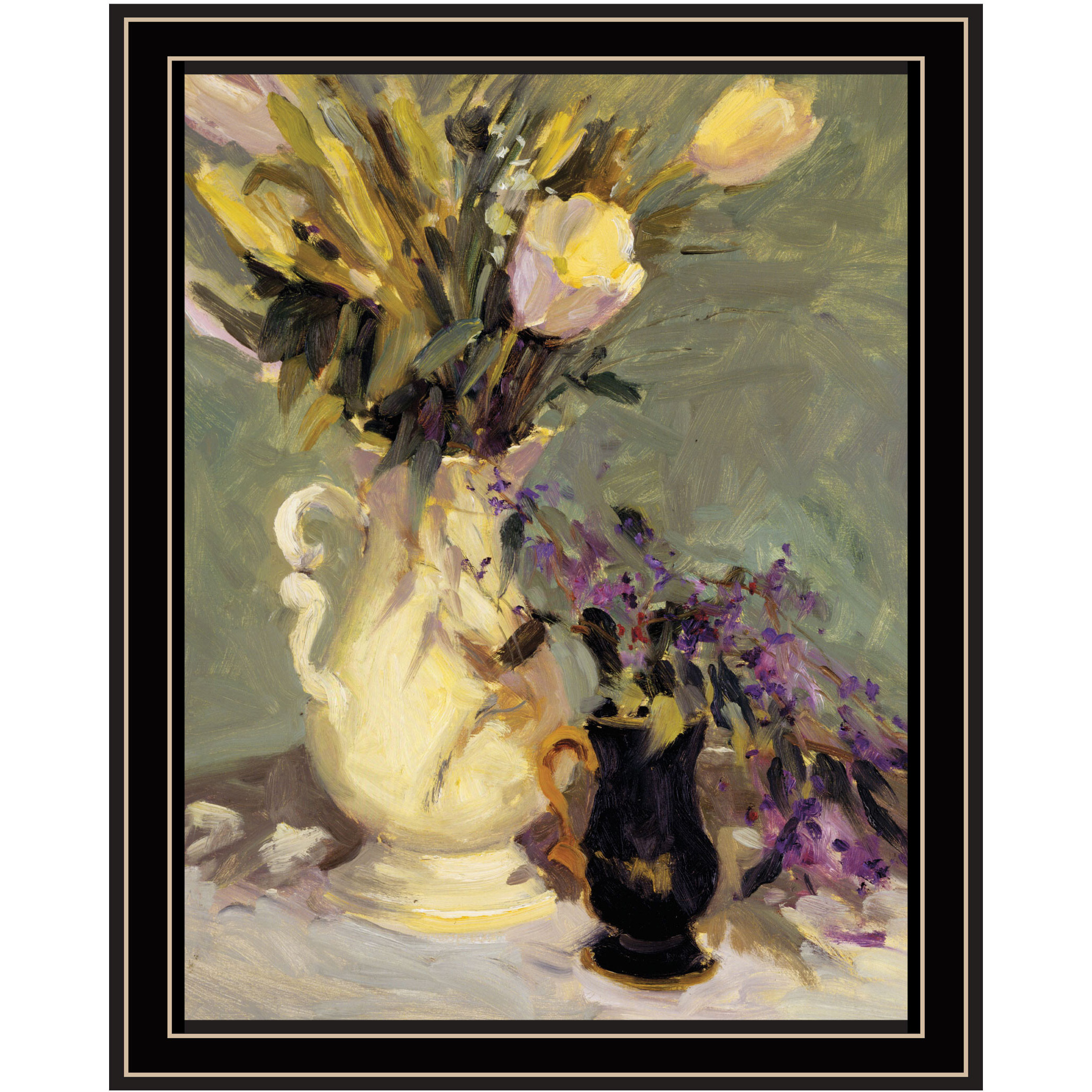 Tulips and Lavender Black Framed Print Wall Art