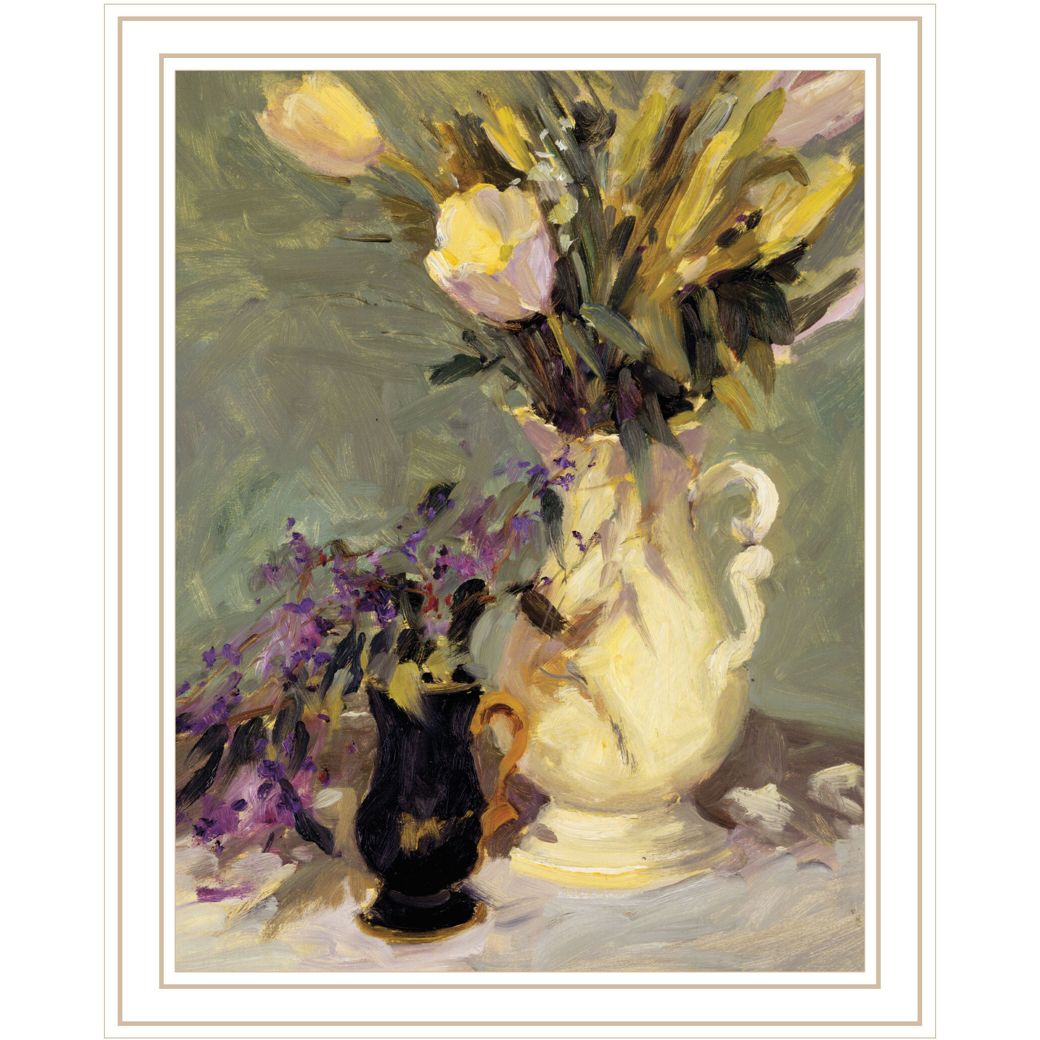 Tulips and Lavender White Framed Print Wall Art