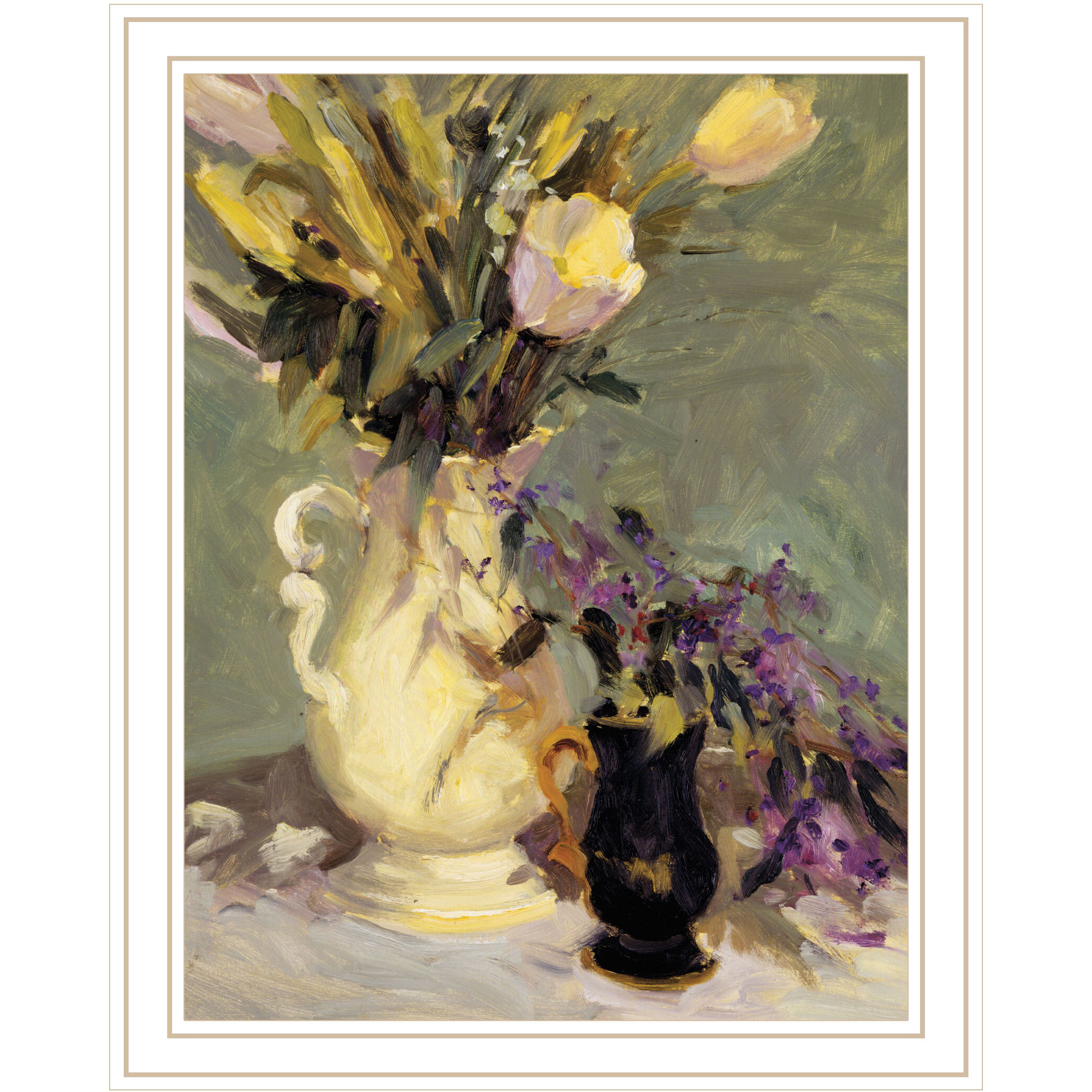 Tulips and Lavender White Framed Print Wall Art