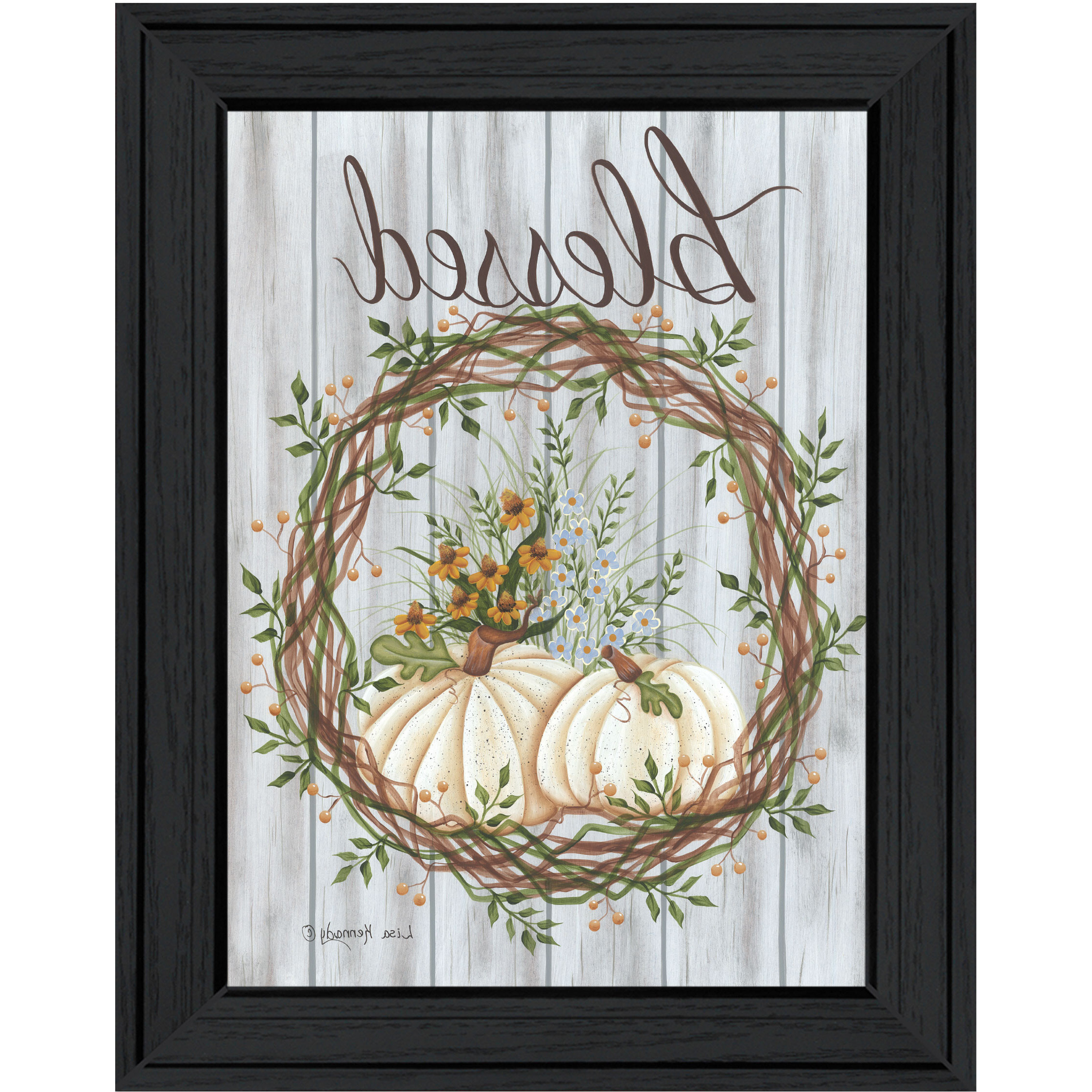 Blessed Wreath Black Framed Print Wall Art