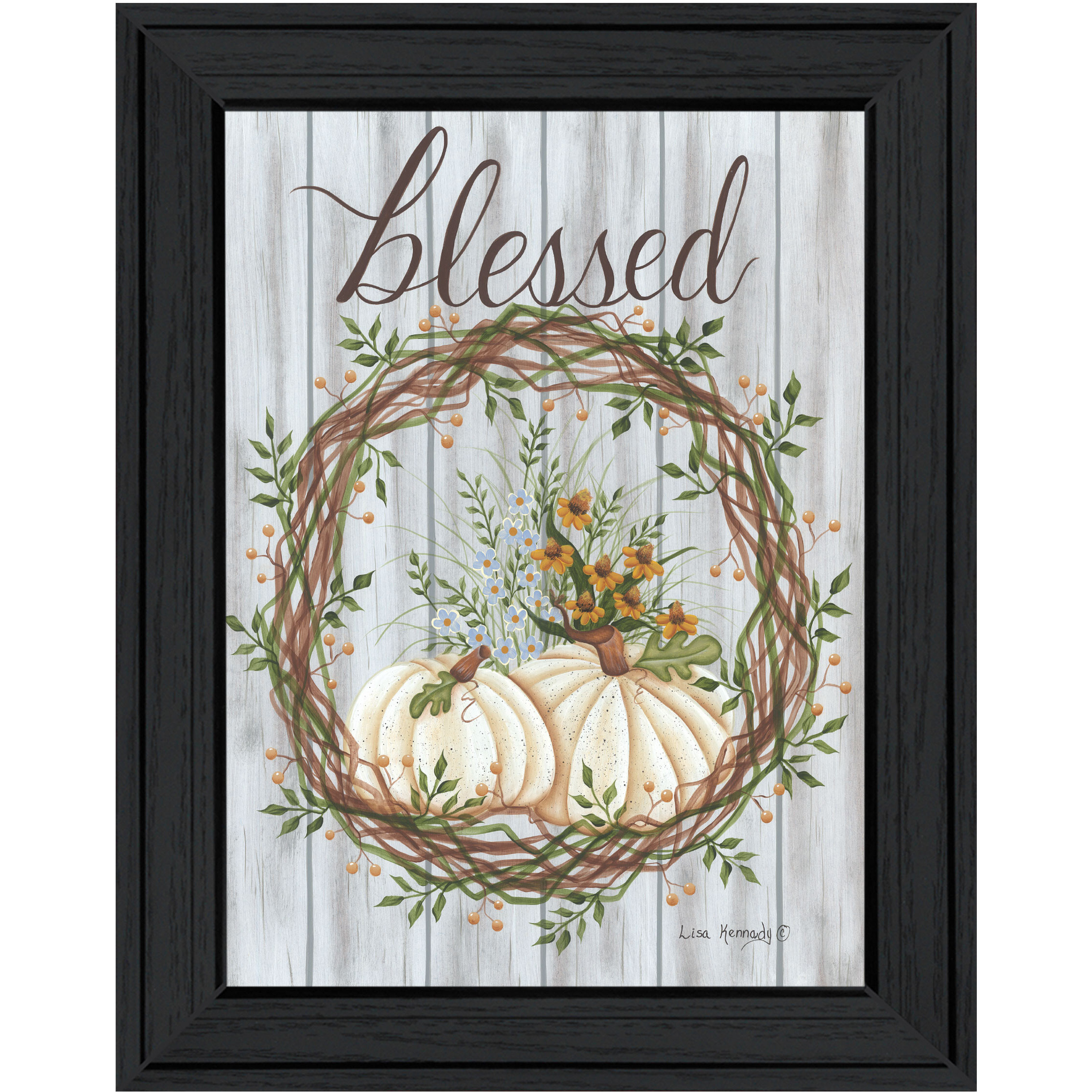 Blessed Wreath Black Framed Print Wall Art