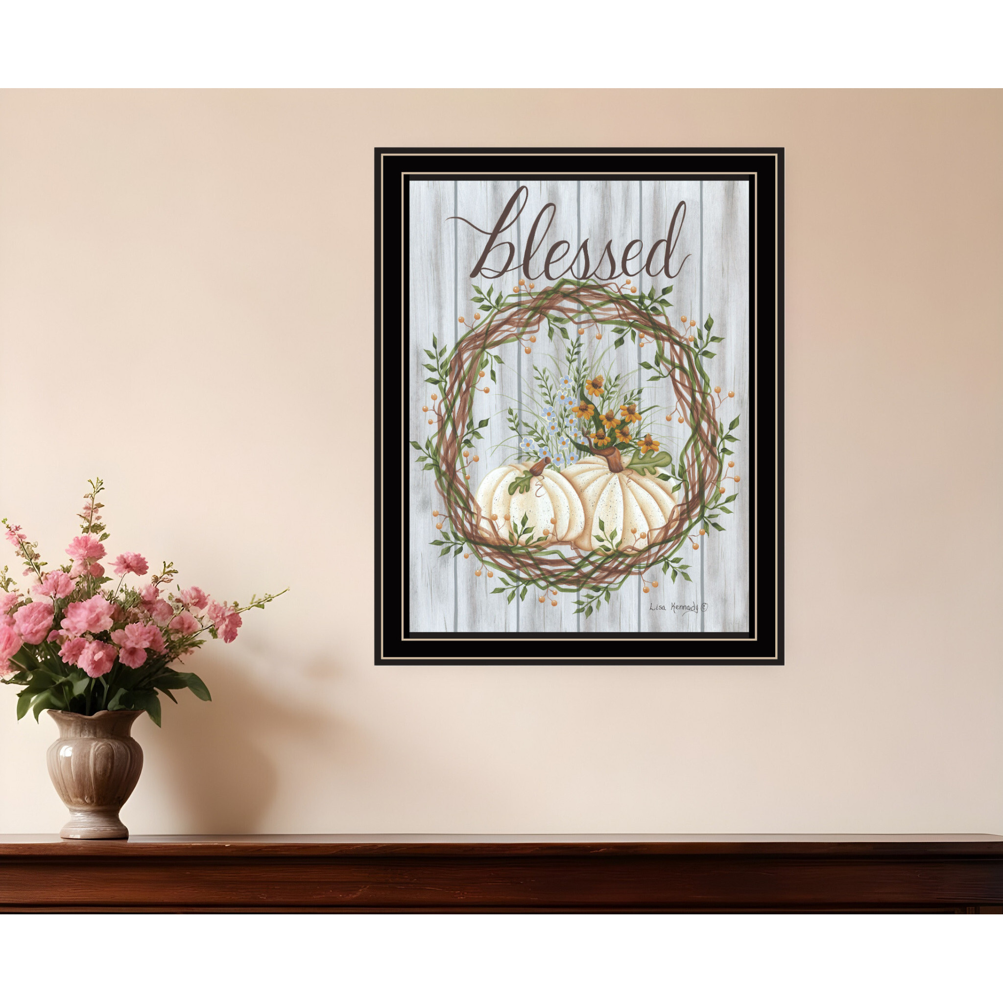 Blessed Wreath Black Framed Print Wall Art