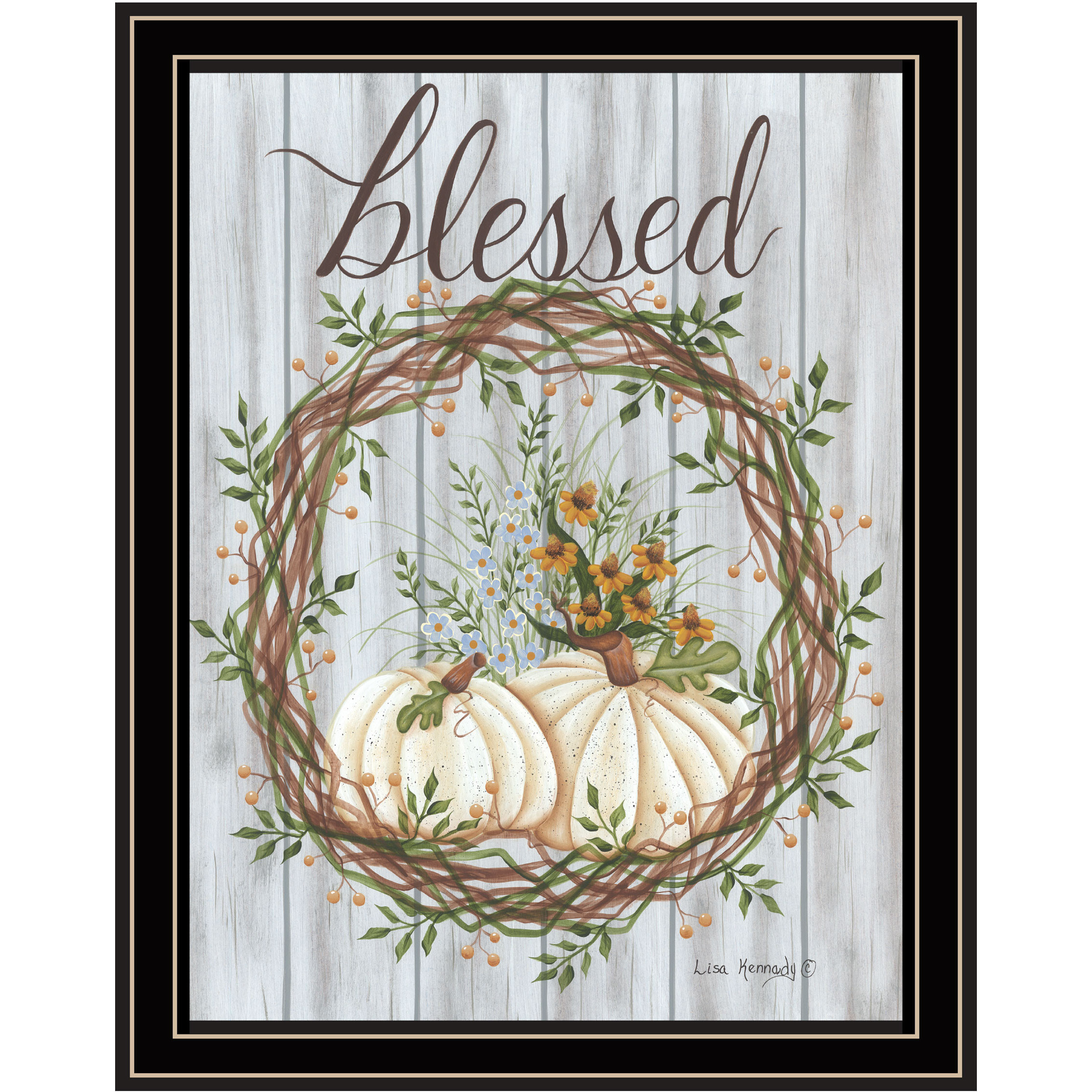 Blessed Wreath Black Framed Print Wall Art