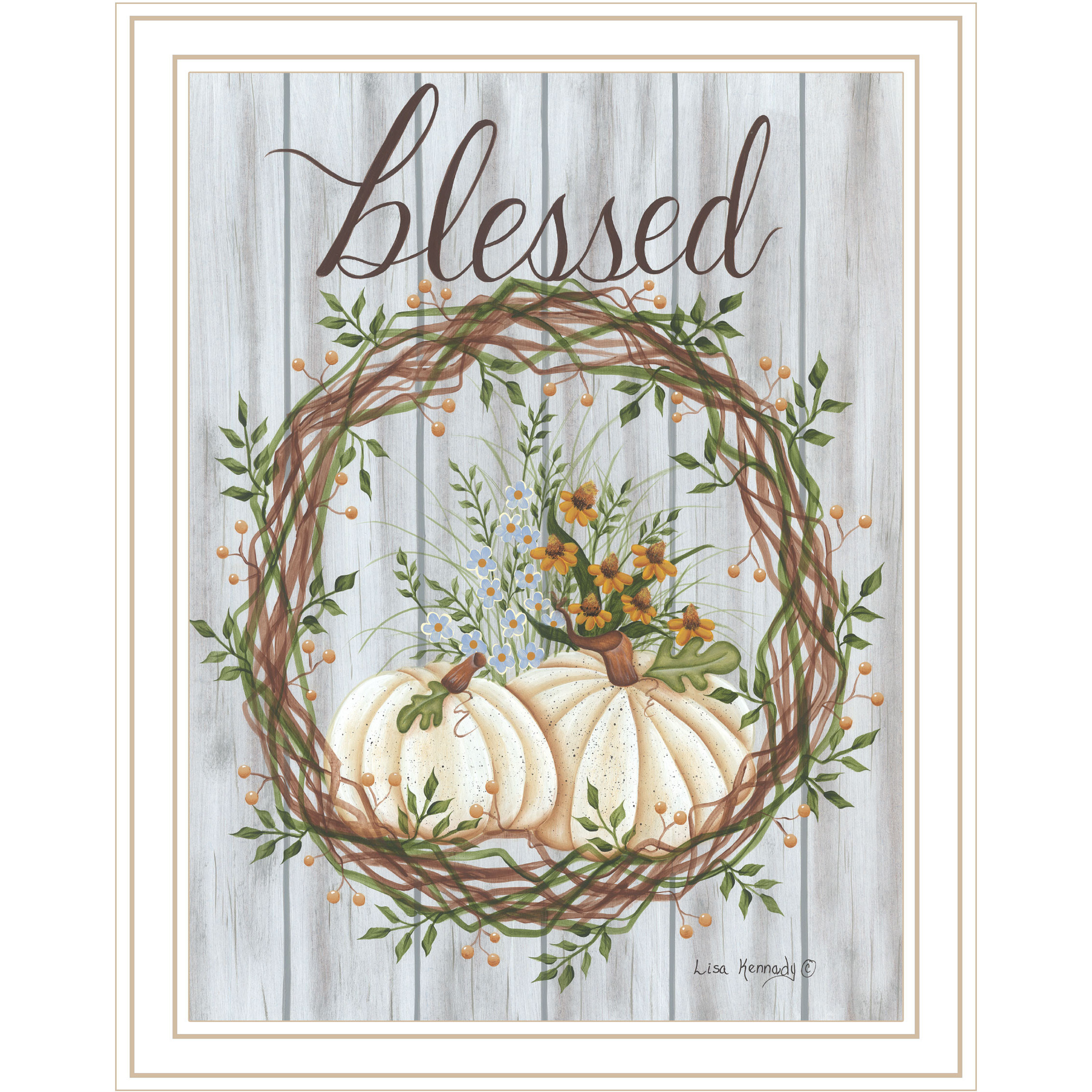 Blessed Wreath White Framed Print Wall Art