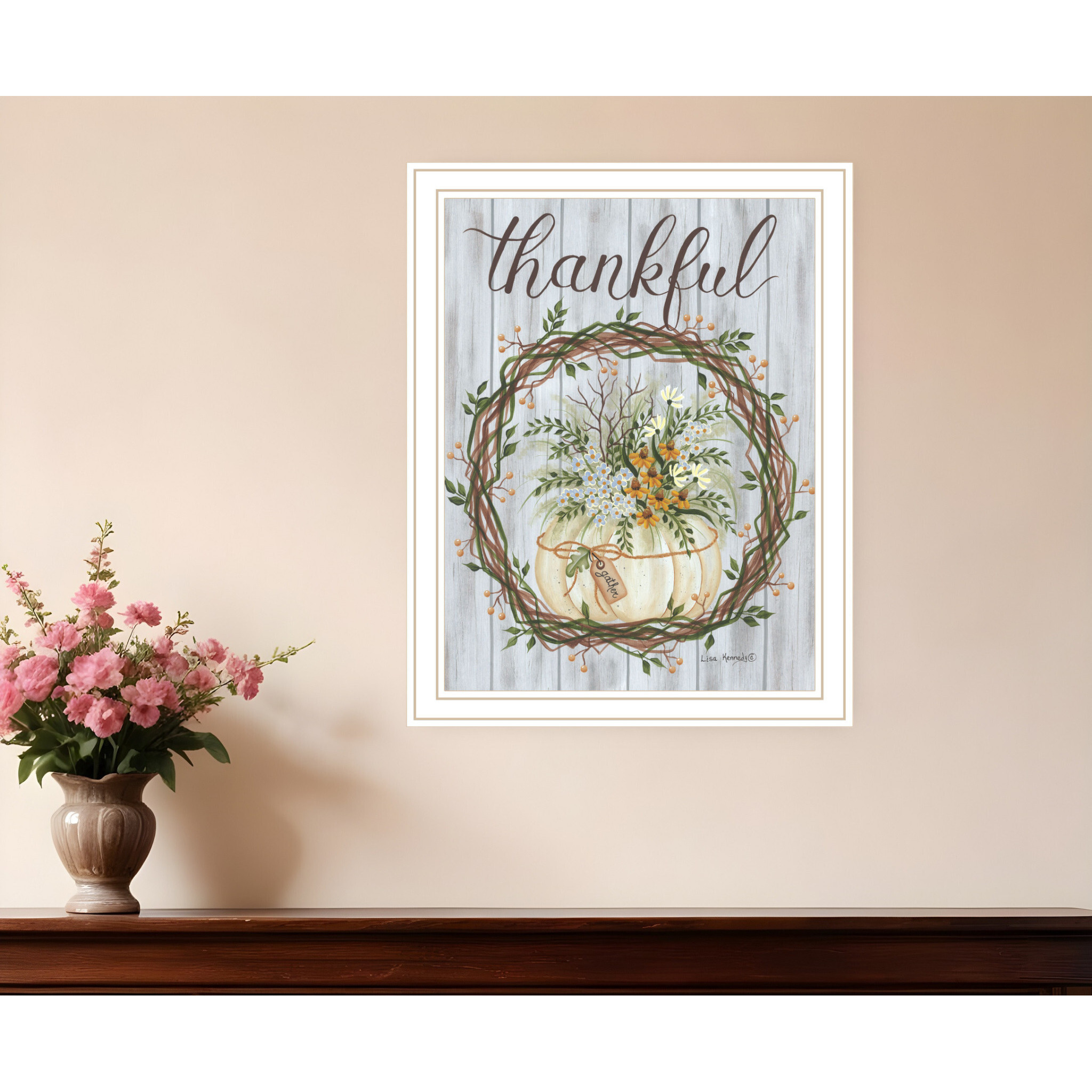 Thankful Wreath White Framed Print Wall Art