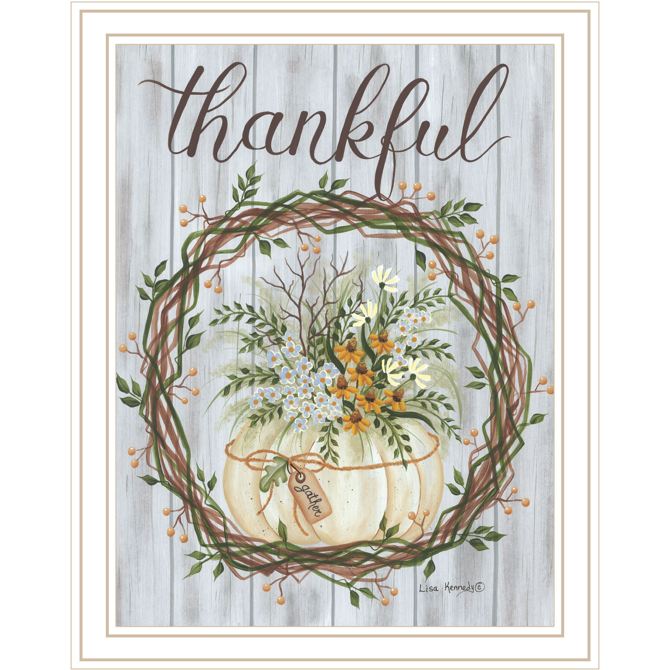 Thankful Wreath White Framed Print Wall Art