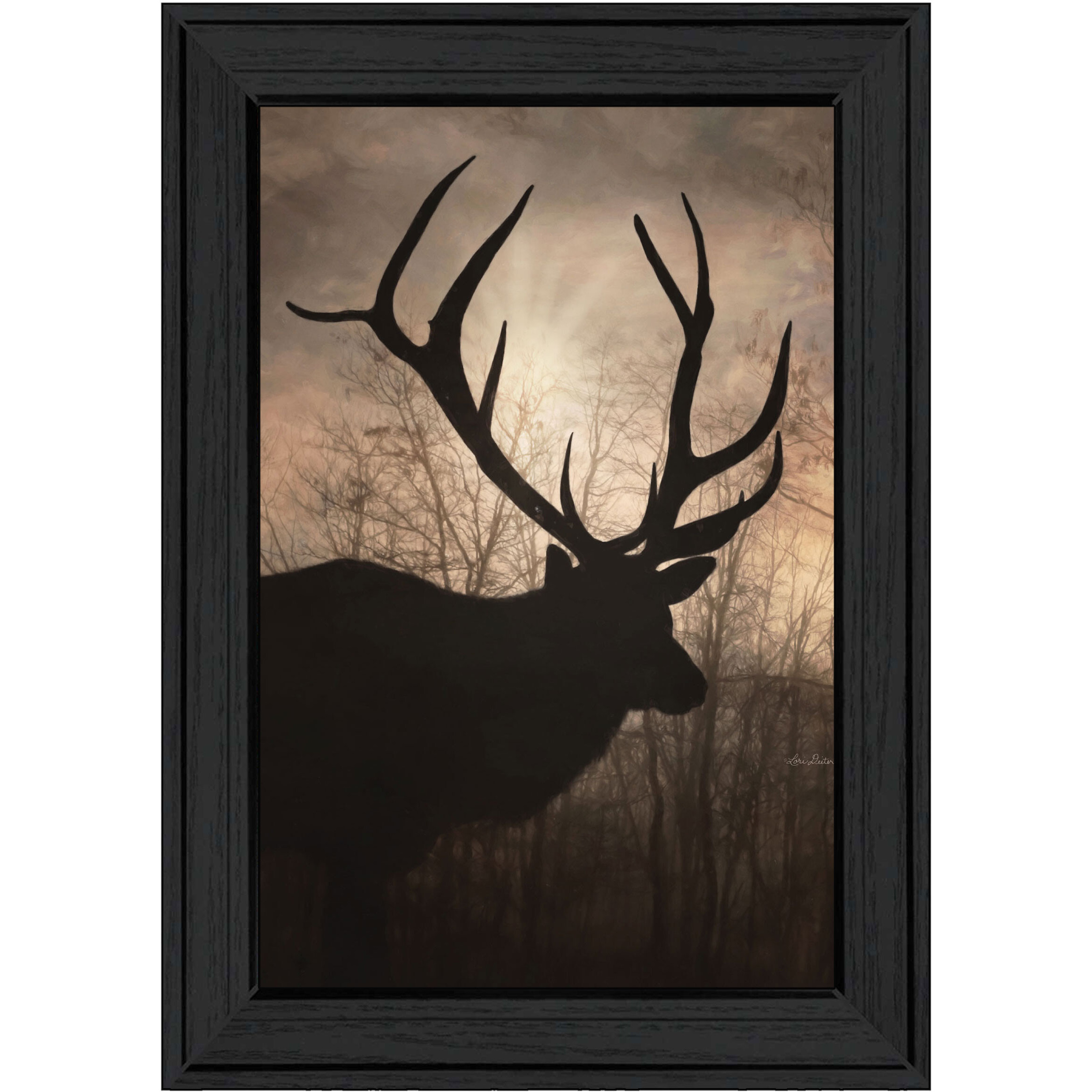 Elk Sunrise Black Framed Print Wall Art