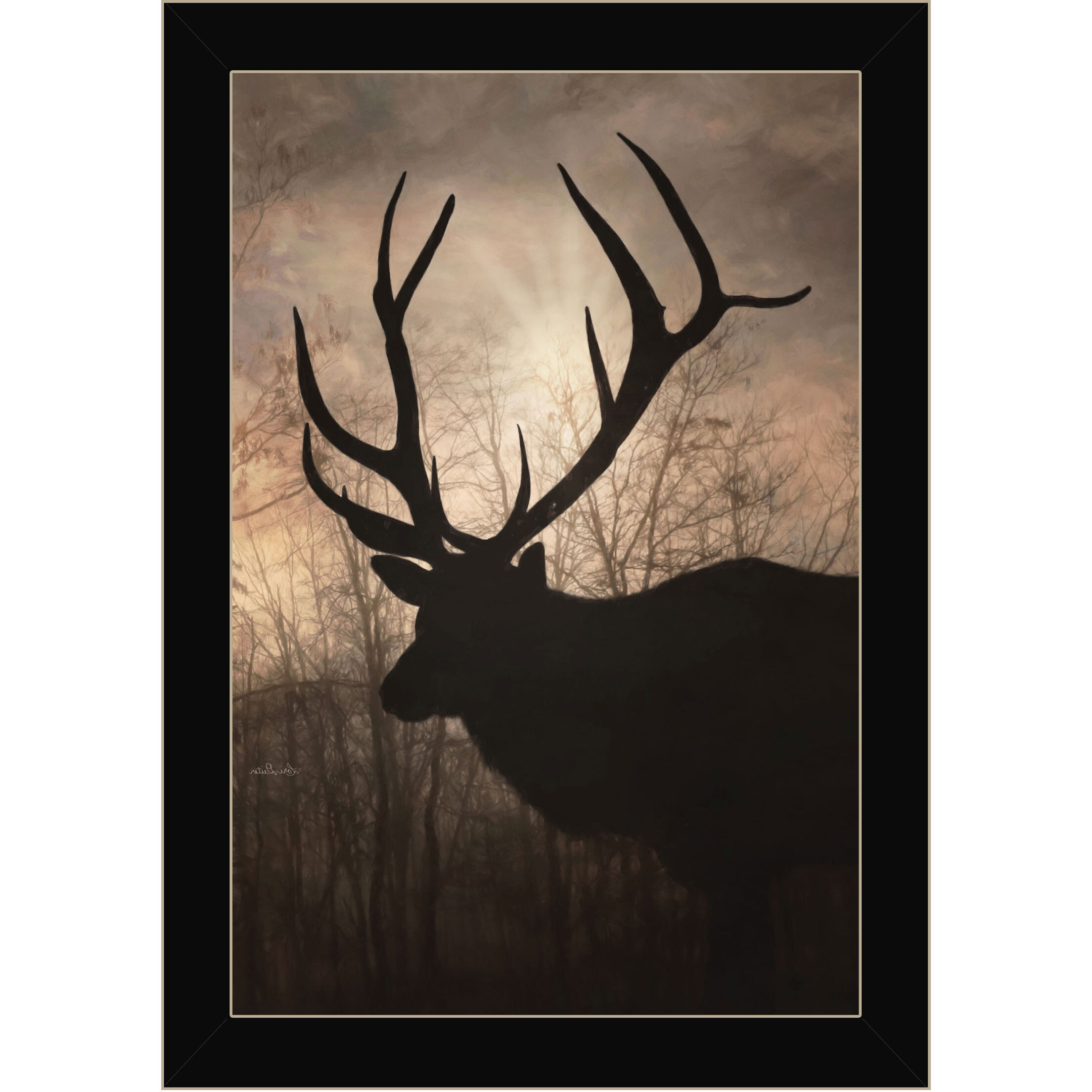 Elk Sunrise Black Framed Print Wall Art