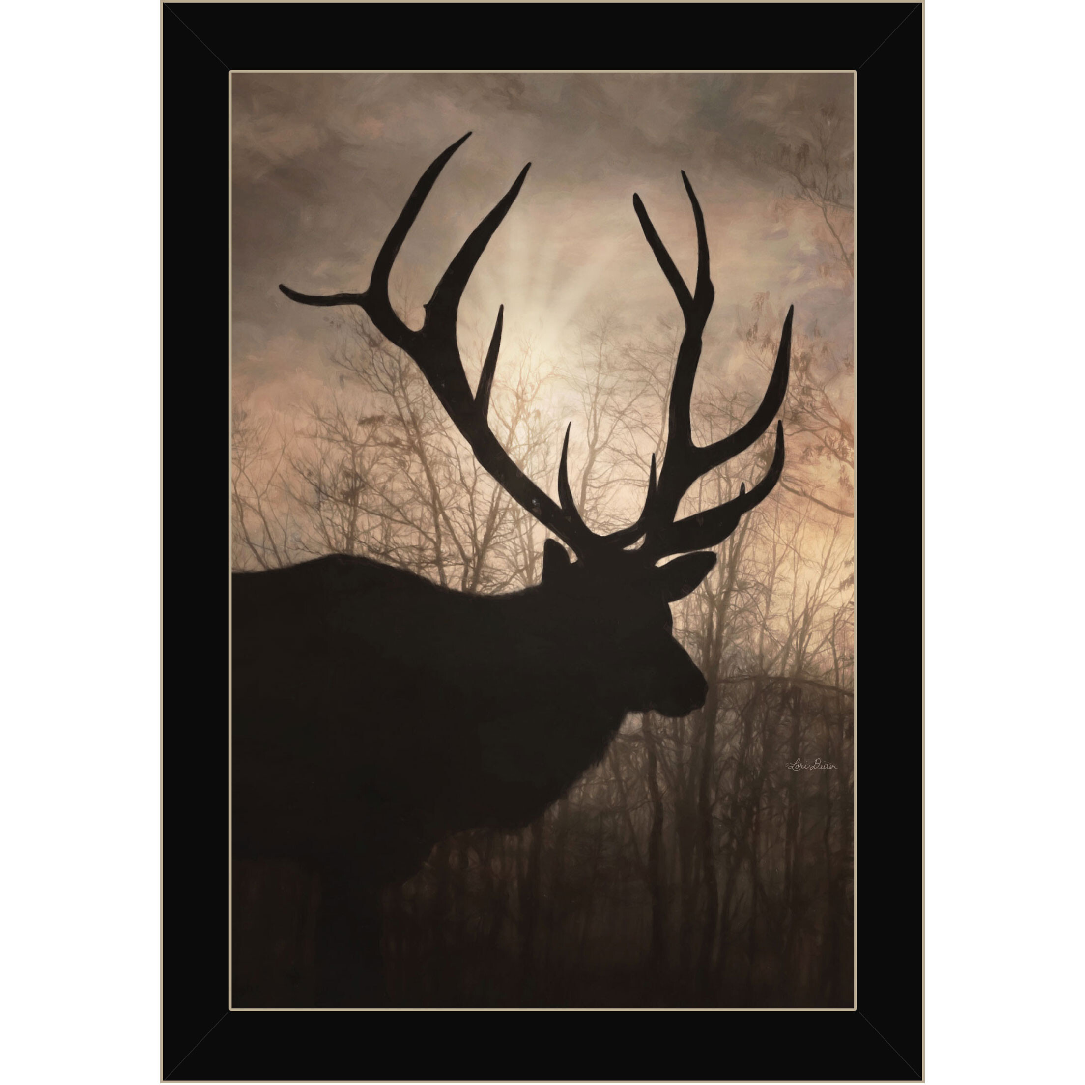 Elk Sunrise Black Framed Print Wall Art