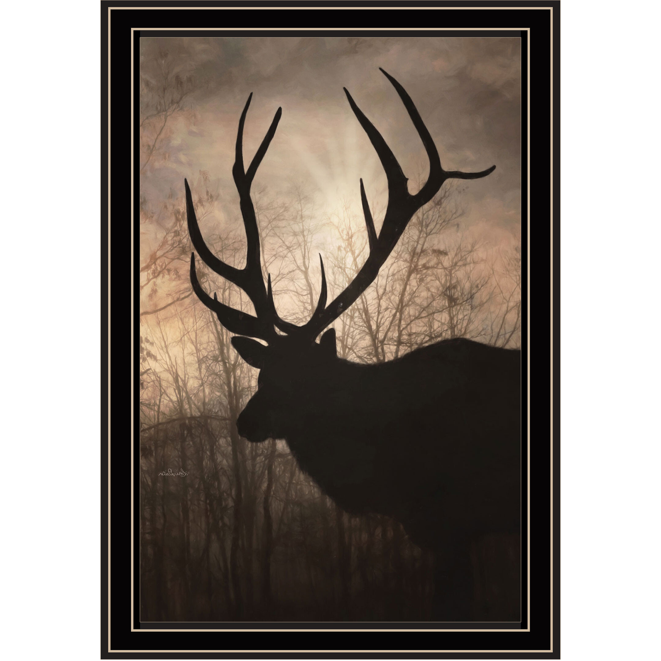 Elk Sunrise Black Framed Print Wall Art