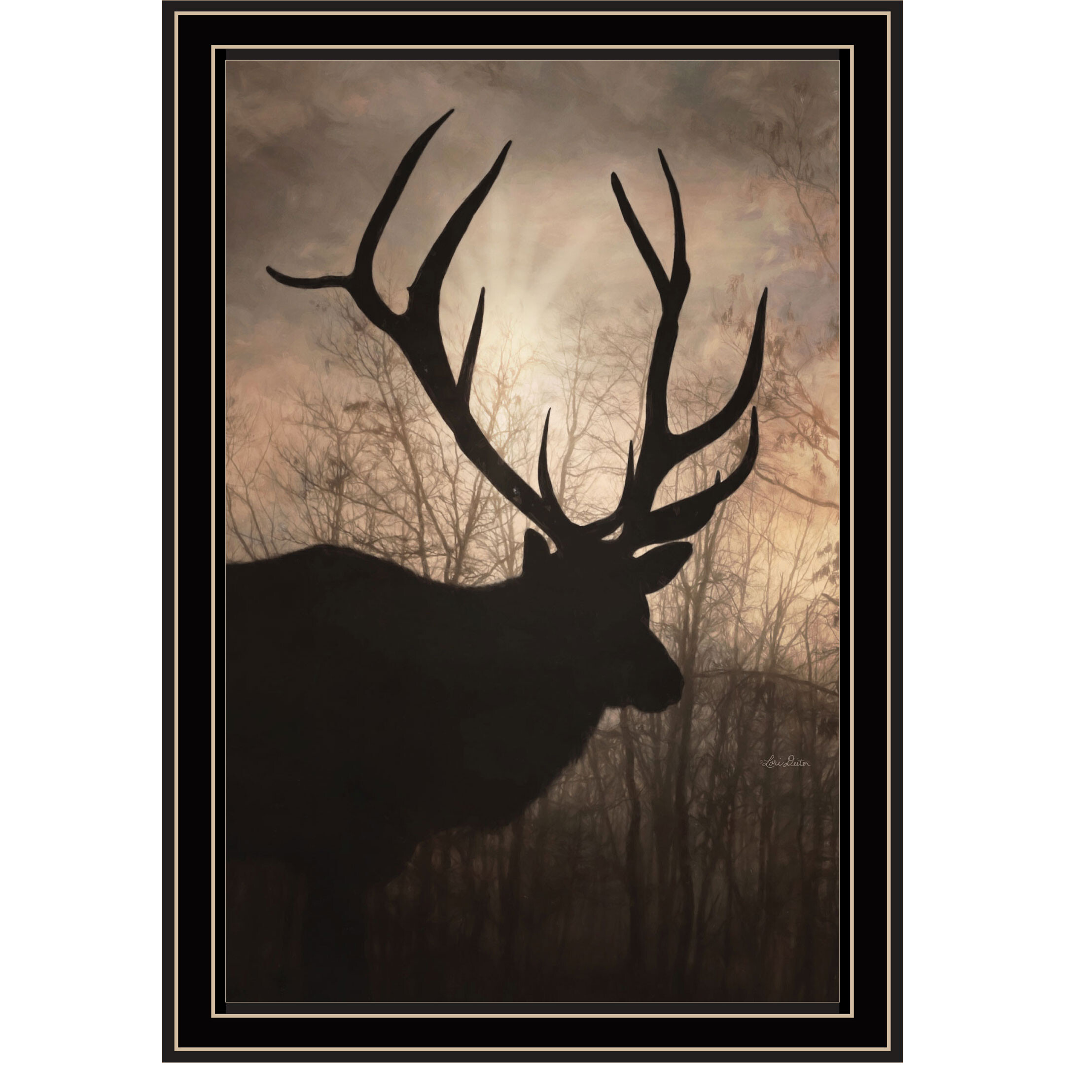 Elk Sunrise Black Framed Print Wall Art