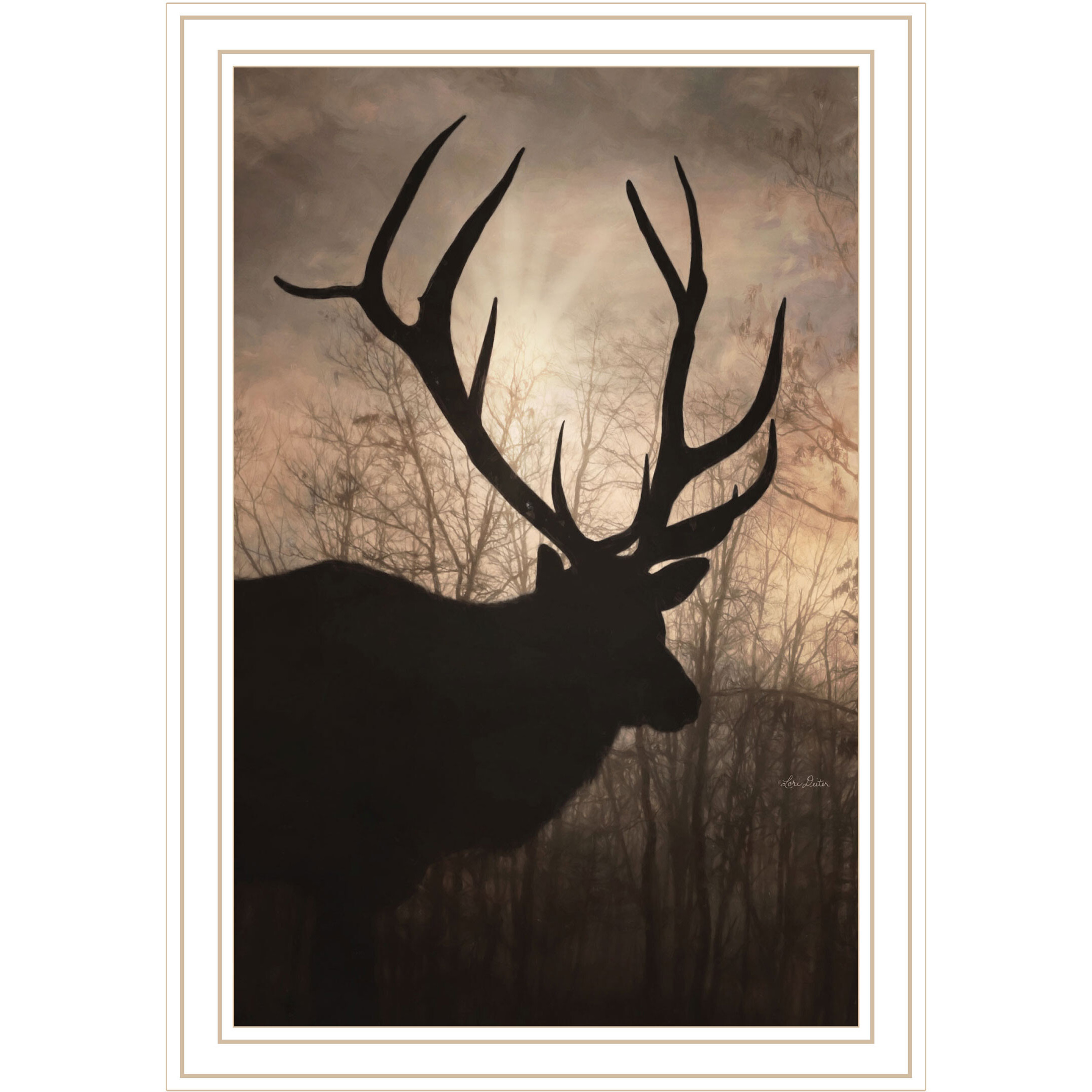 Elk Sunrise White Framed Print Wall Art
