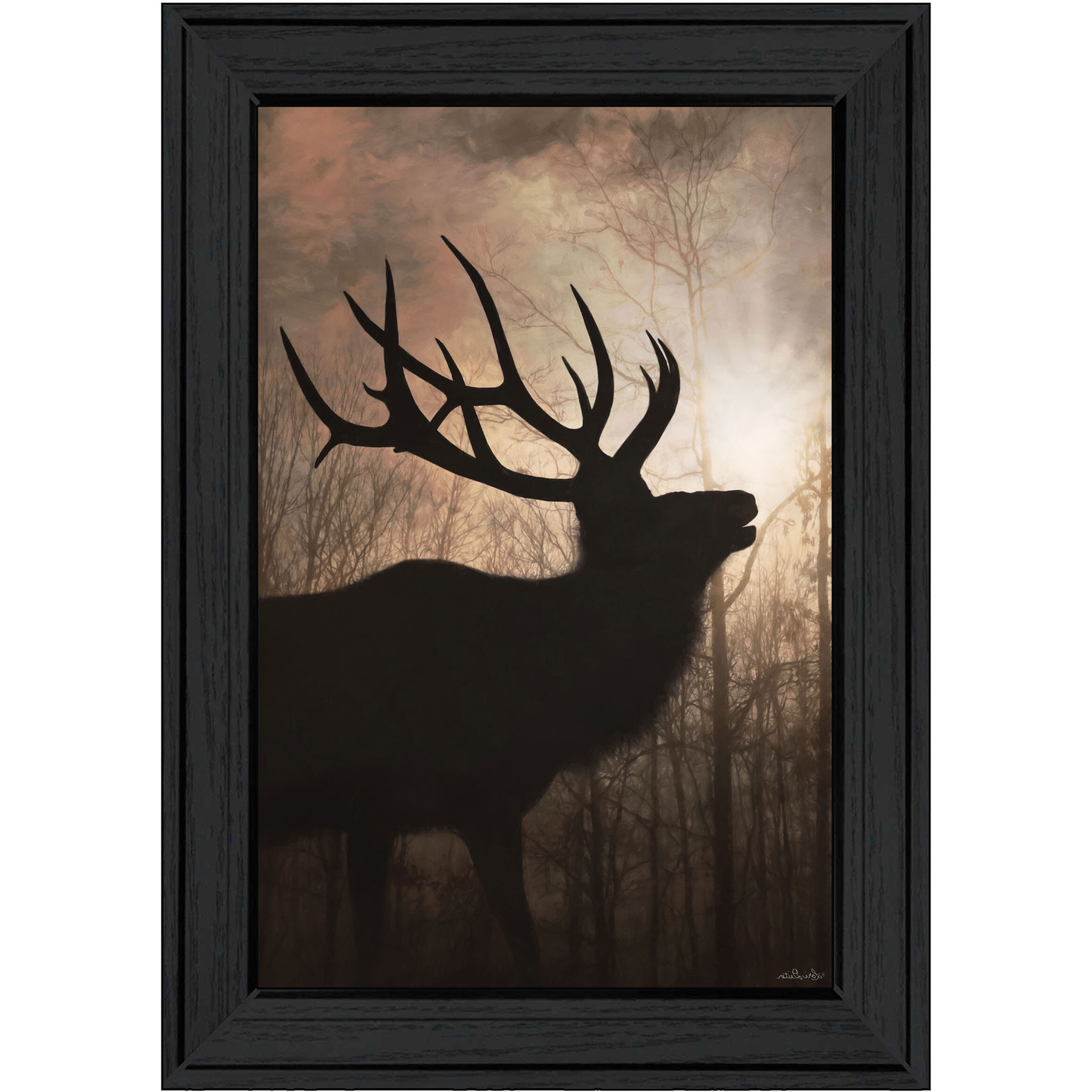 Elk Sunrise Black Framed Print Wall Art