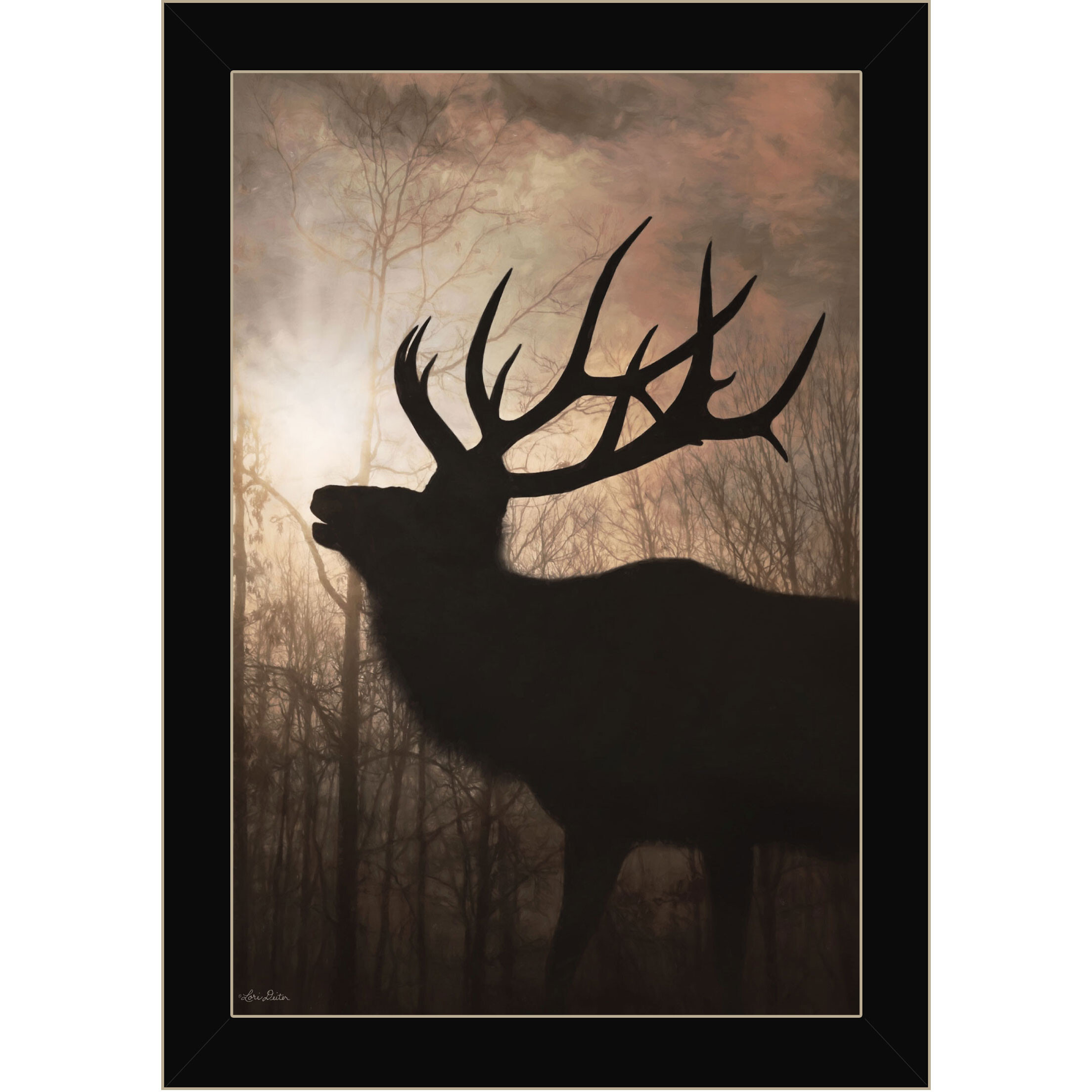Elk Sunrise Black Framed Print Wall Art