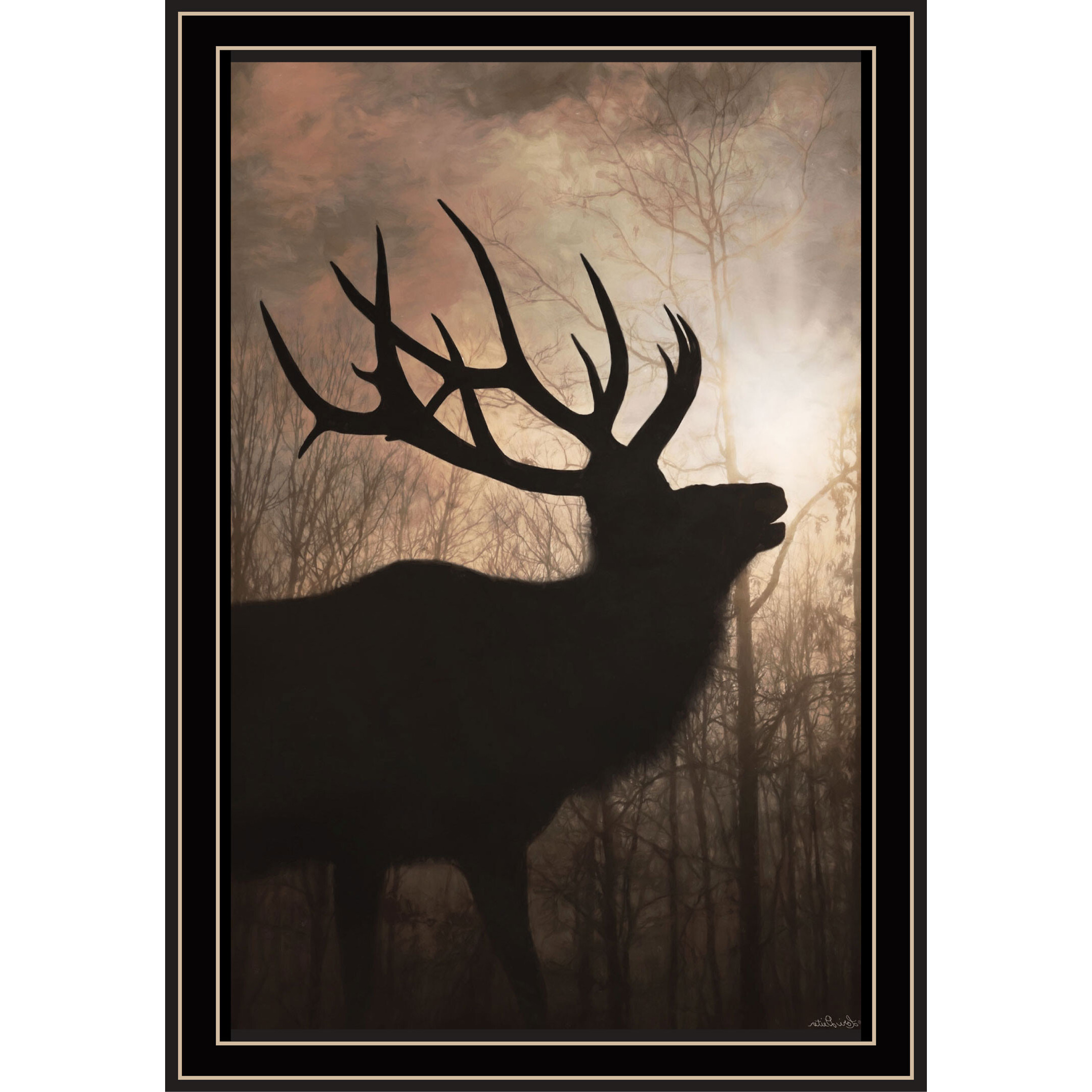 Elk Sunrise Black Framed Print Wall Art
