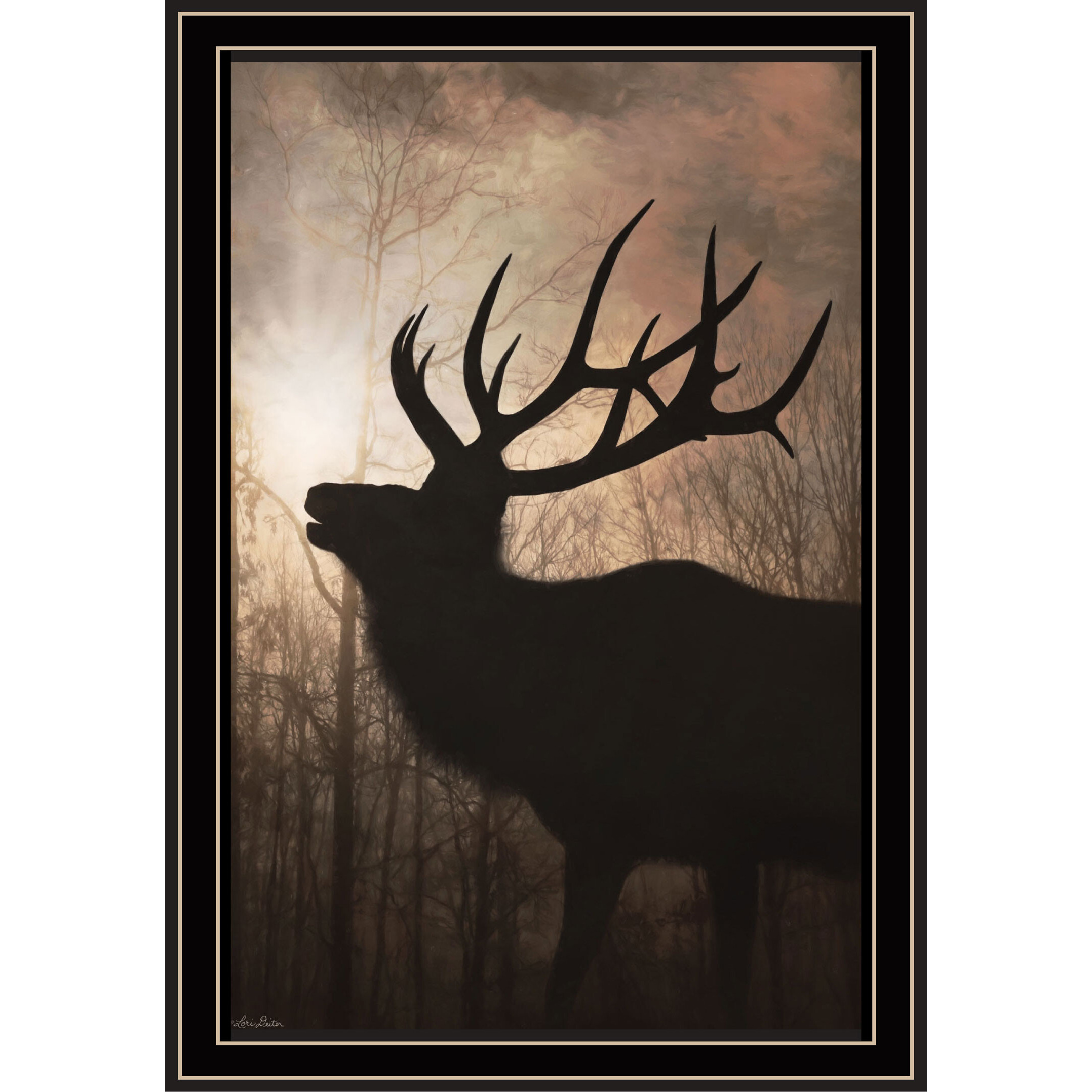 Elk Sunrise Black Framed Print Wall Art