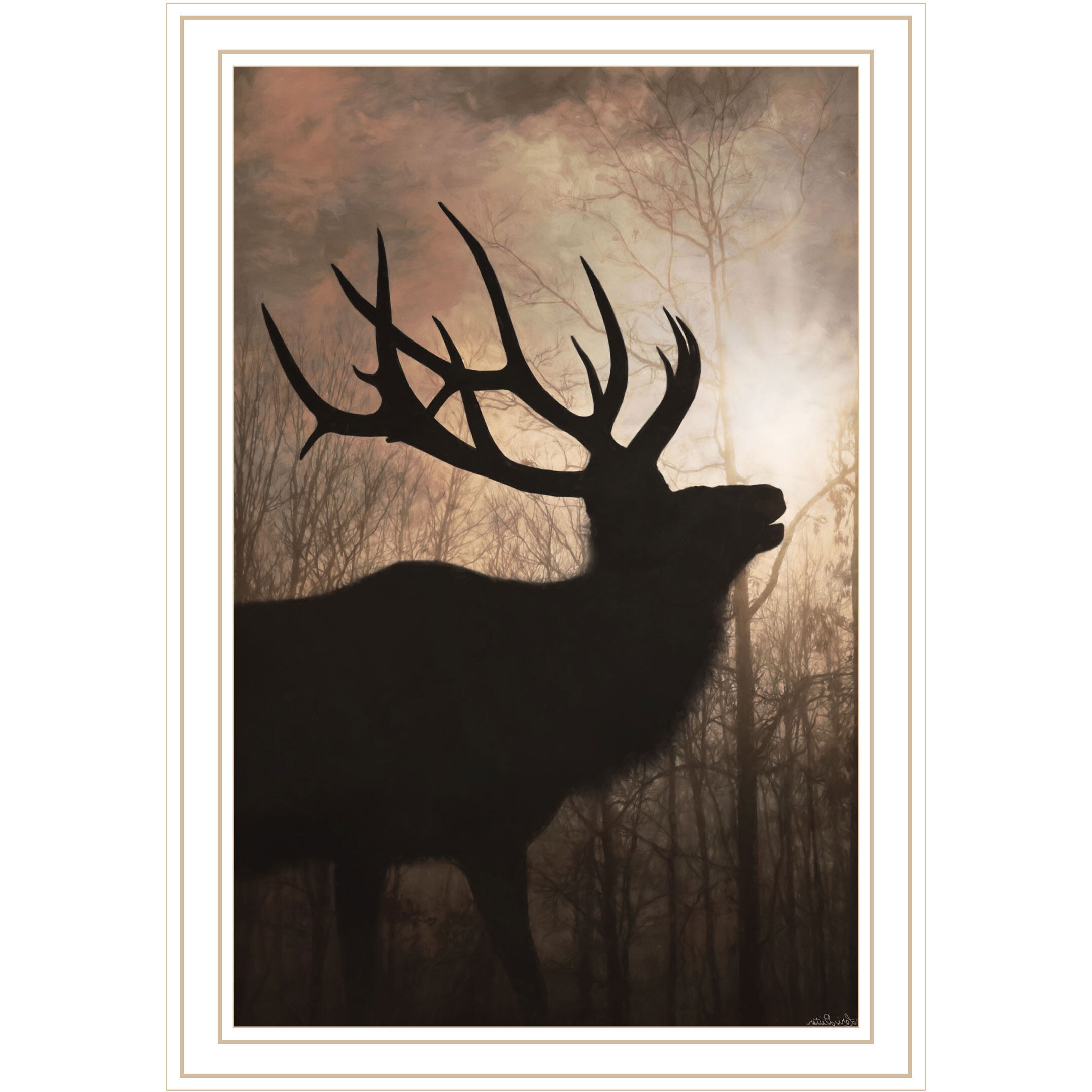 Elk Sunrise White Framed Print Wall Art