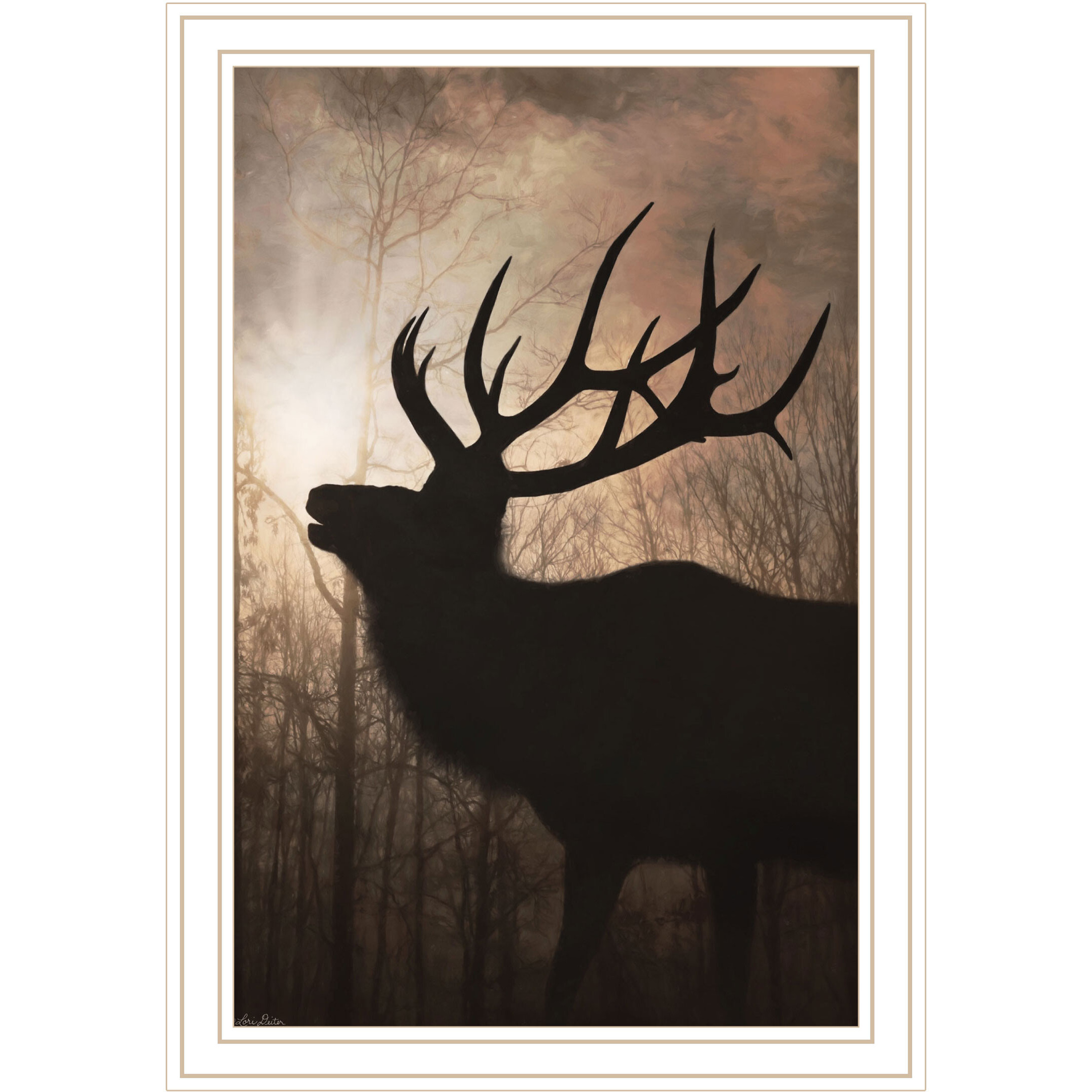 Elk Sunrise White Framed Print Wall Art