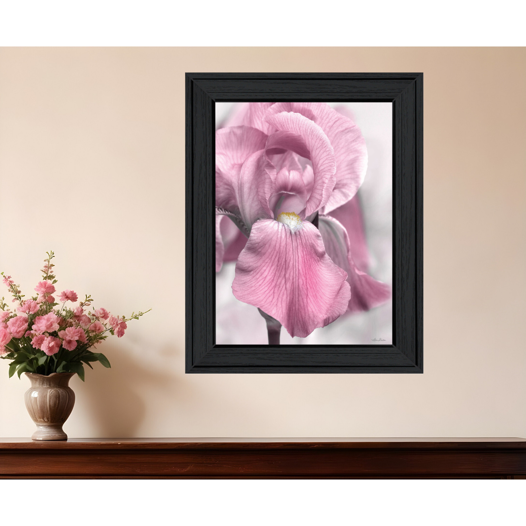 Pink Iris Black Framed Print Wall Art