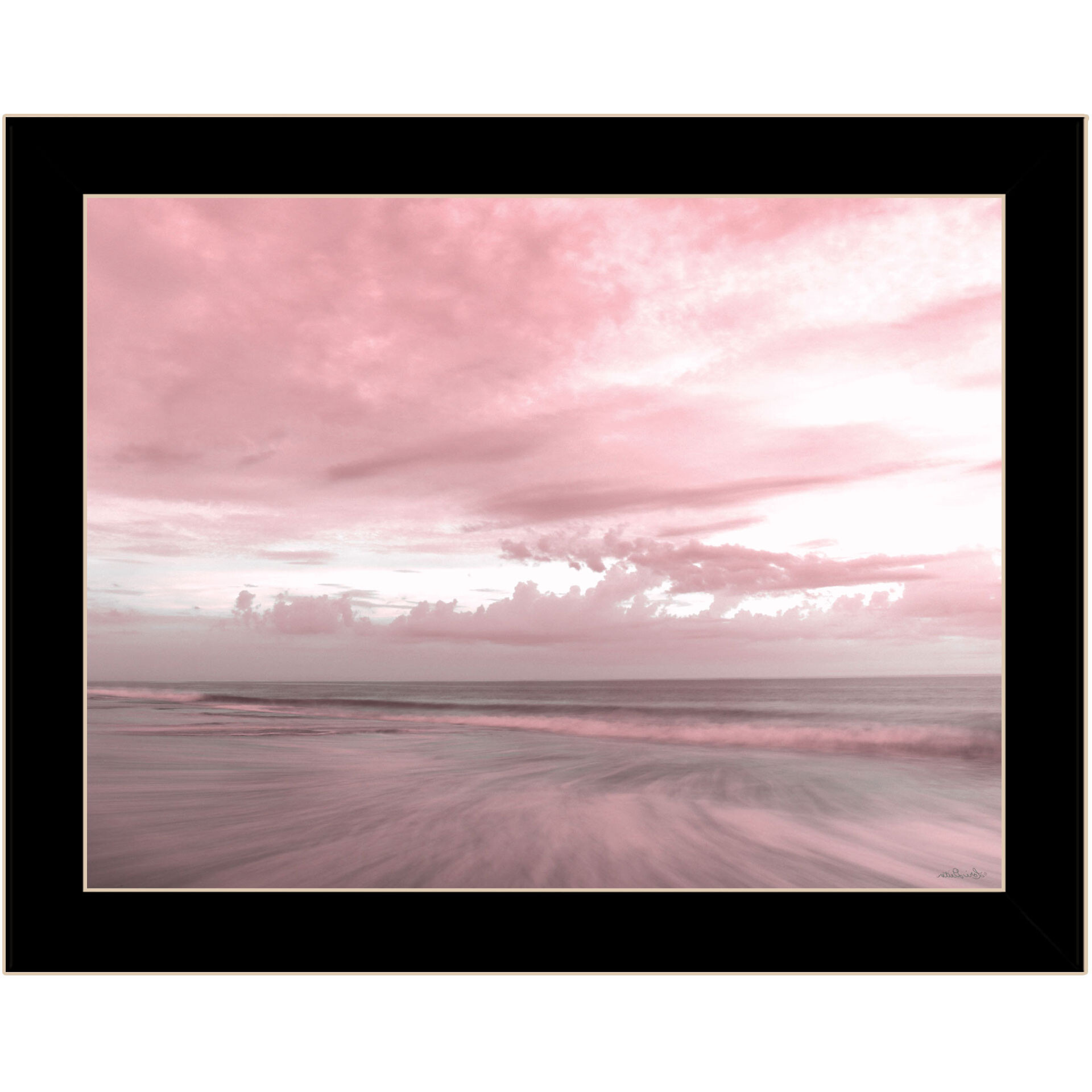 Pink Beach Emotions Black Framed Print Wall Art