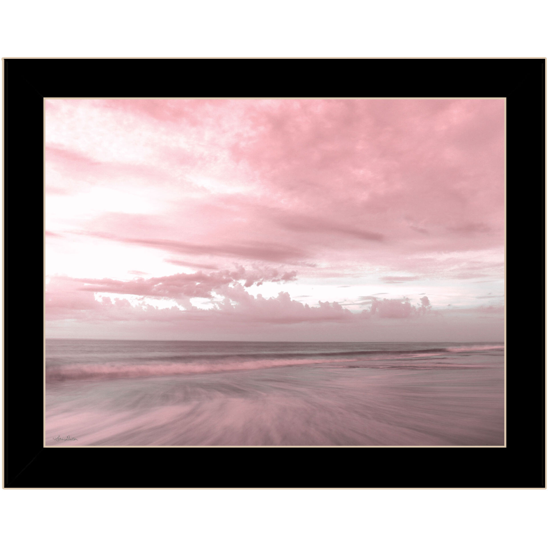 Pink Beach Emotions Black Framed Print Wall Art