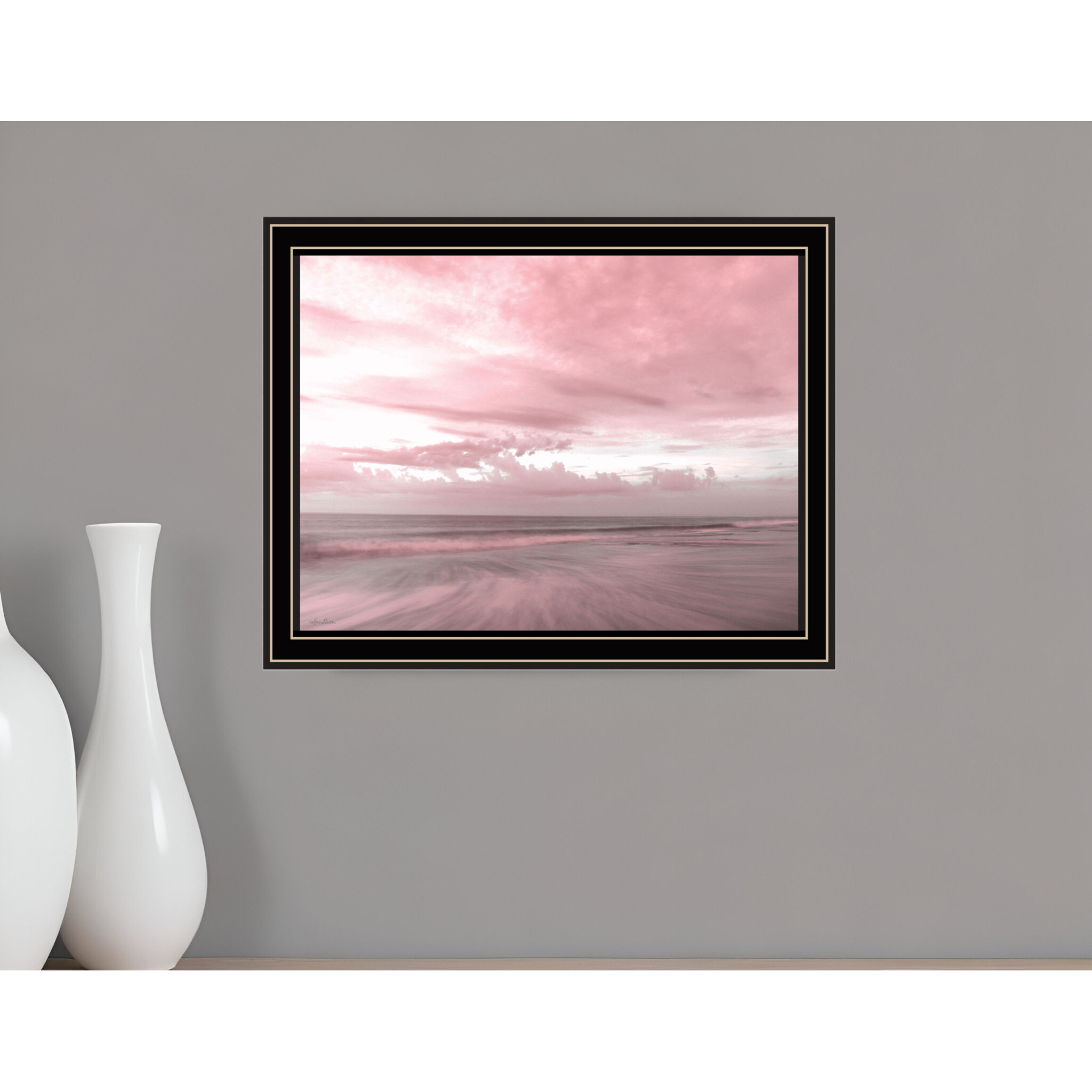 Pink Beach Emotions Black Framed Print Wall Art