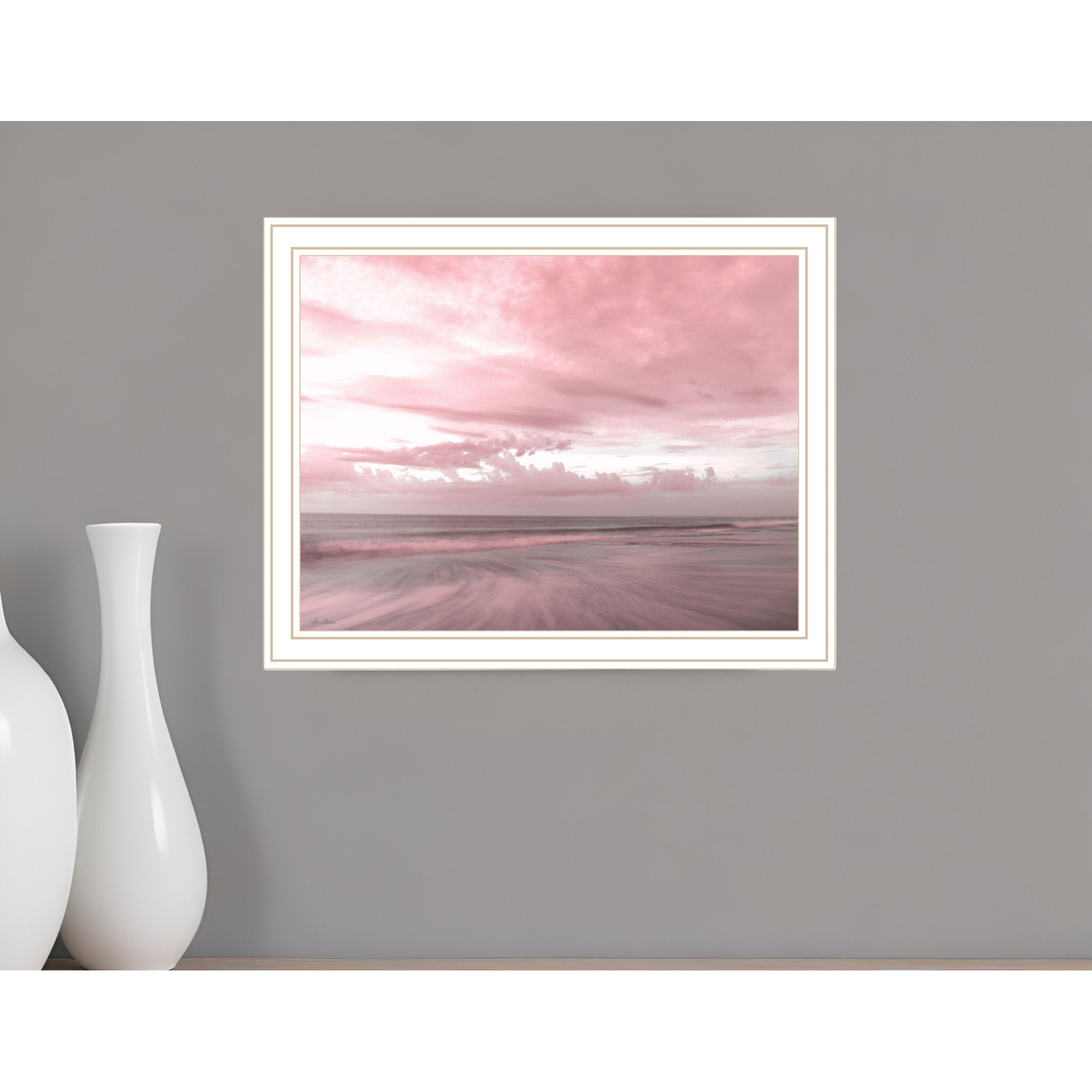 Pink Beach Emotions White Framed Print Wall Art