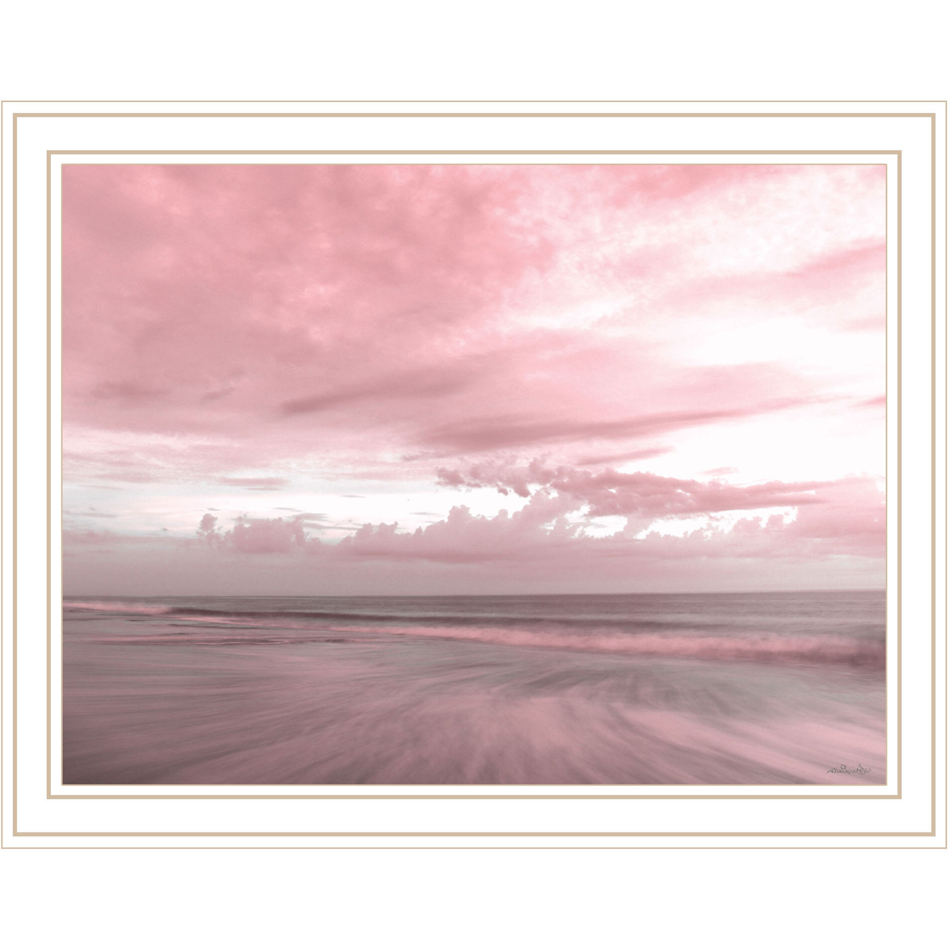 Pink Beach Emotions White Framed Print Wall Art