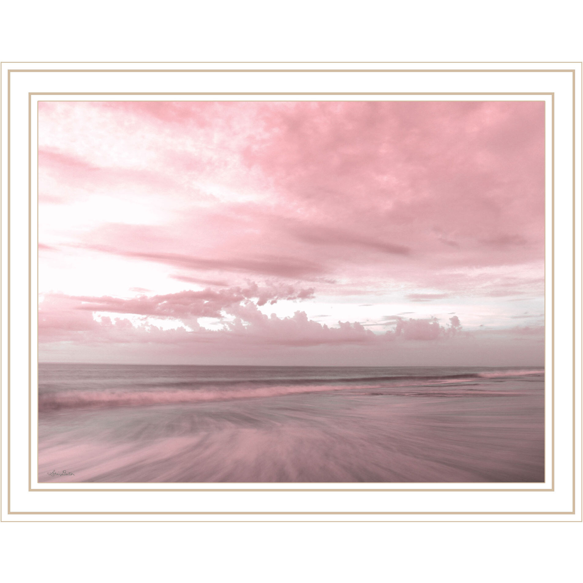 Pink Beach Emotions White Framed Print Wall Art
