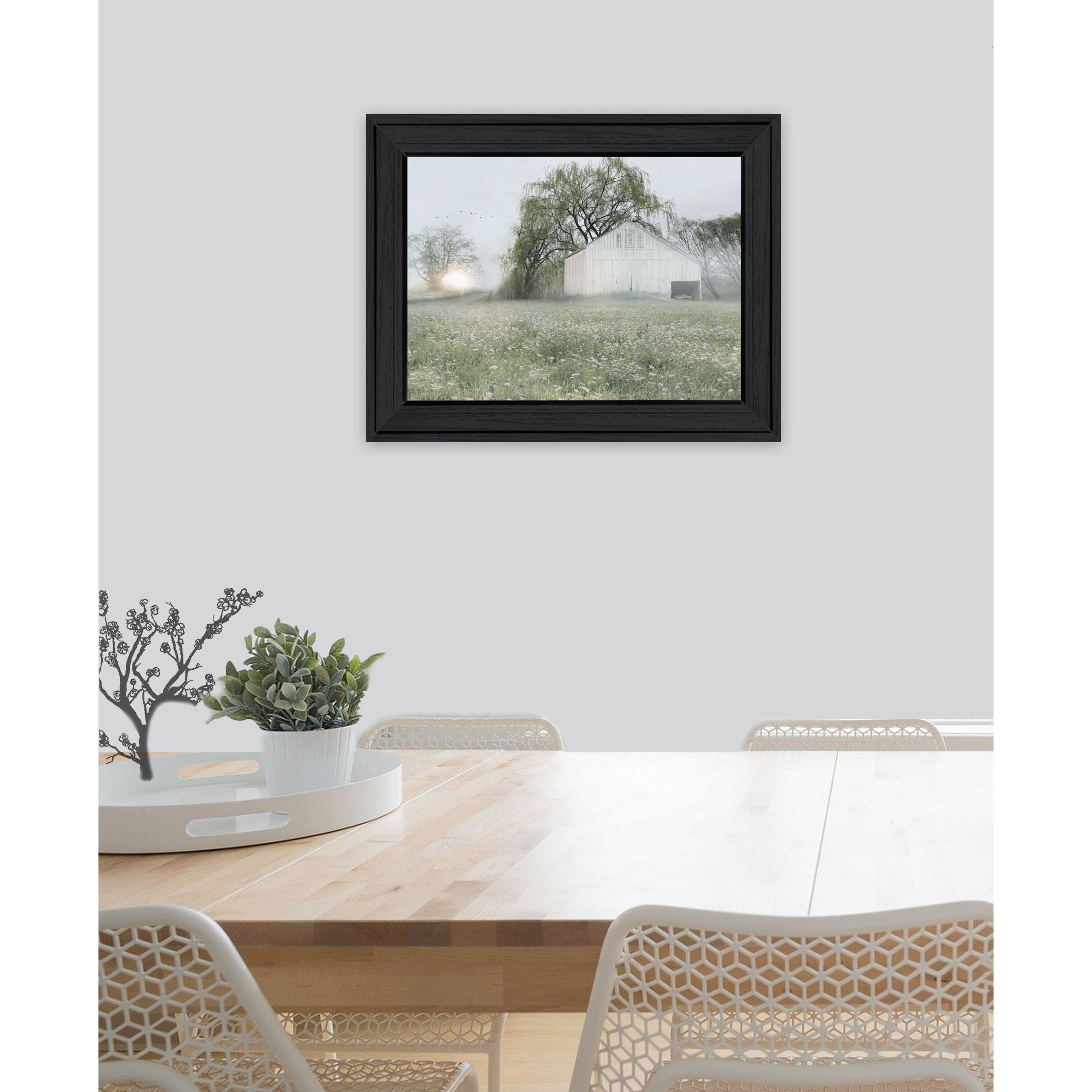 Green Country Morning Black Framed Print Wall Art