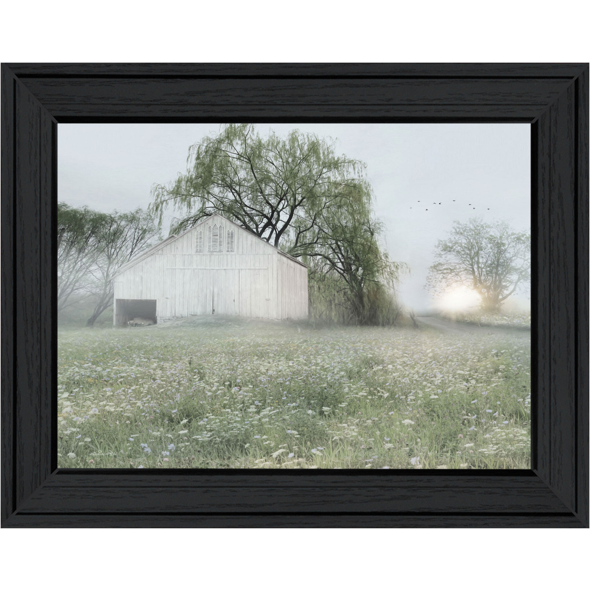 Green Country Morning Black Framed Print Wall Art