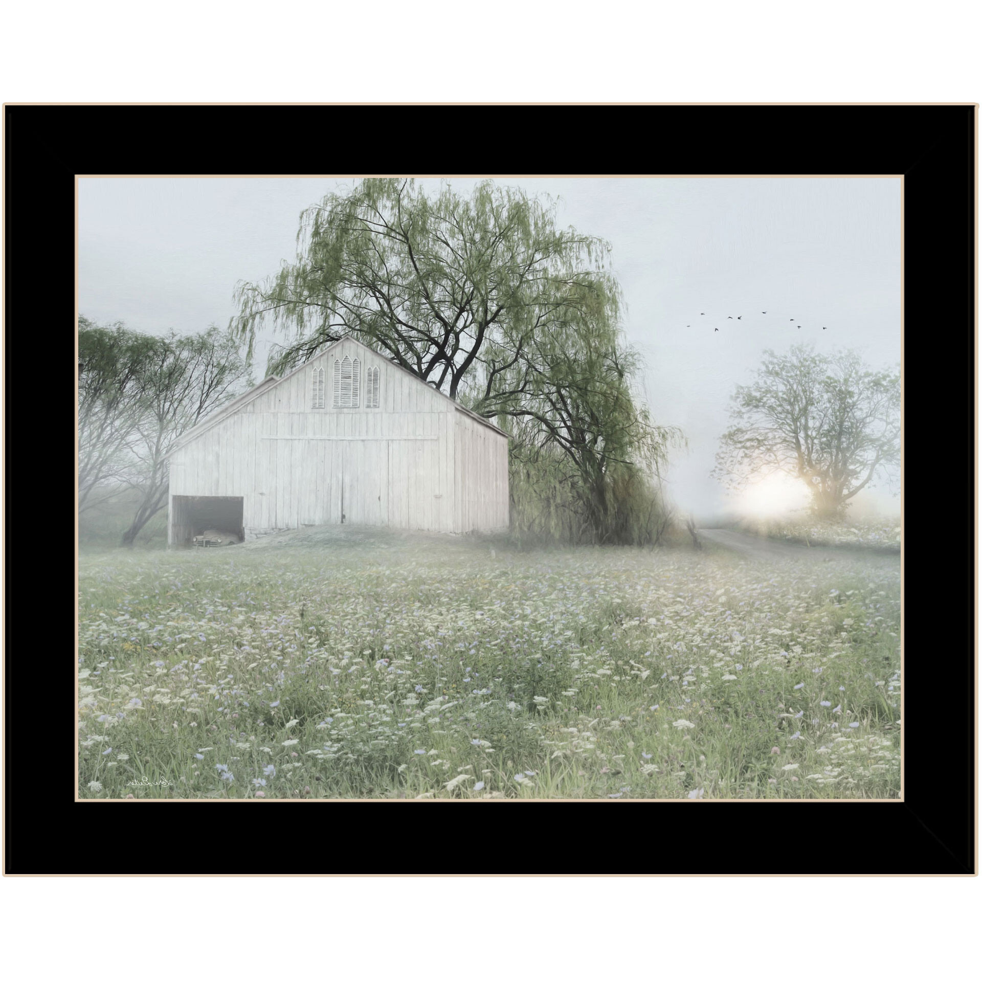 Green Country Morning Black Framed Print Wall Art