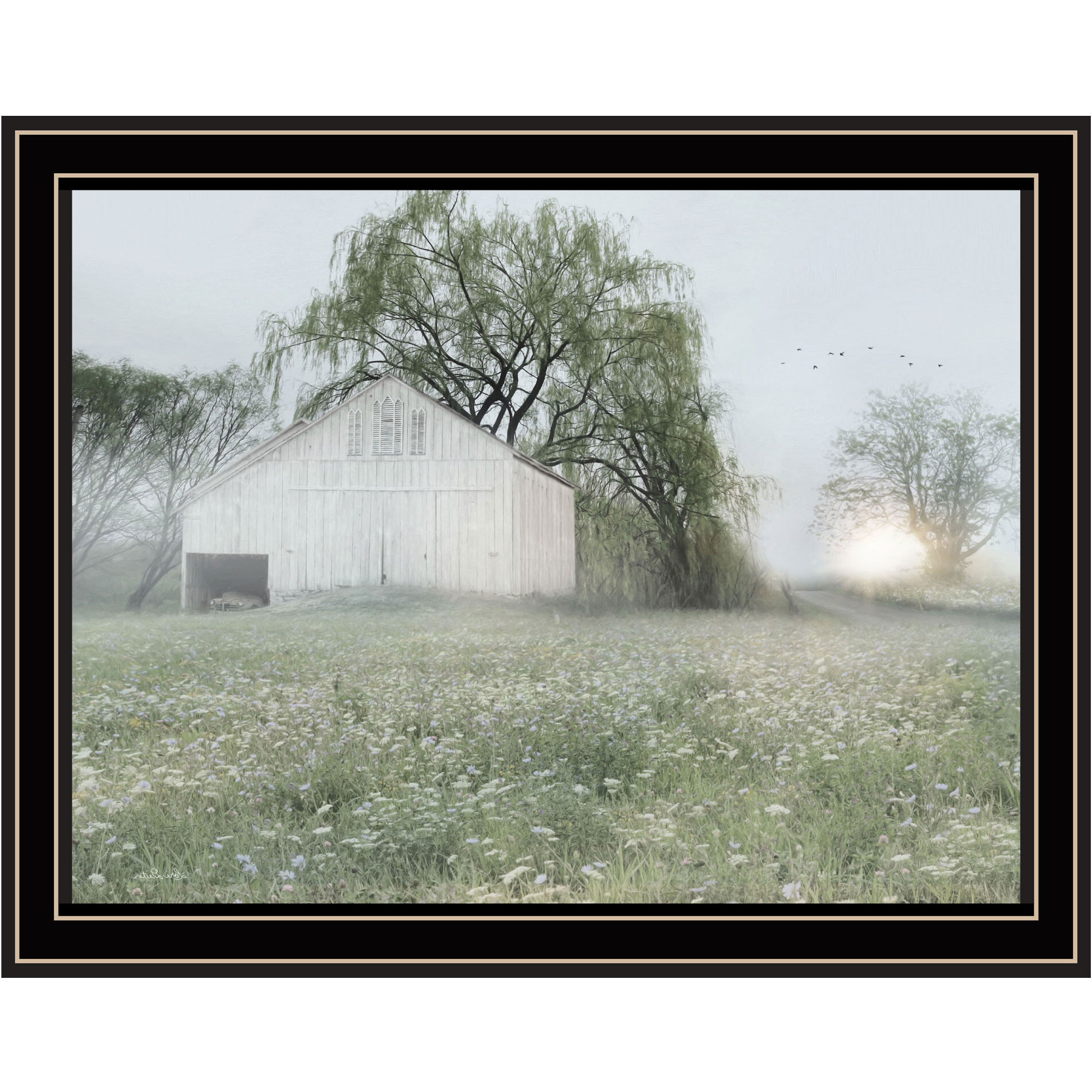 Green Country Morning Black Framed Print Wall Art