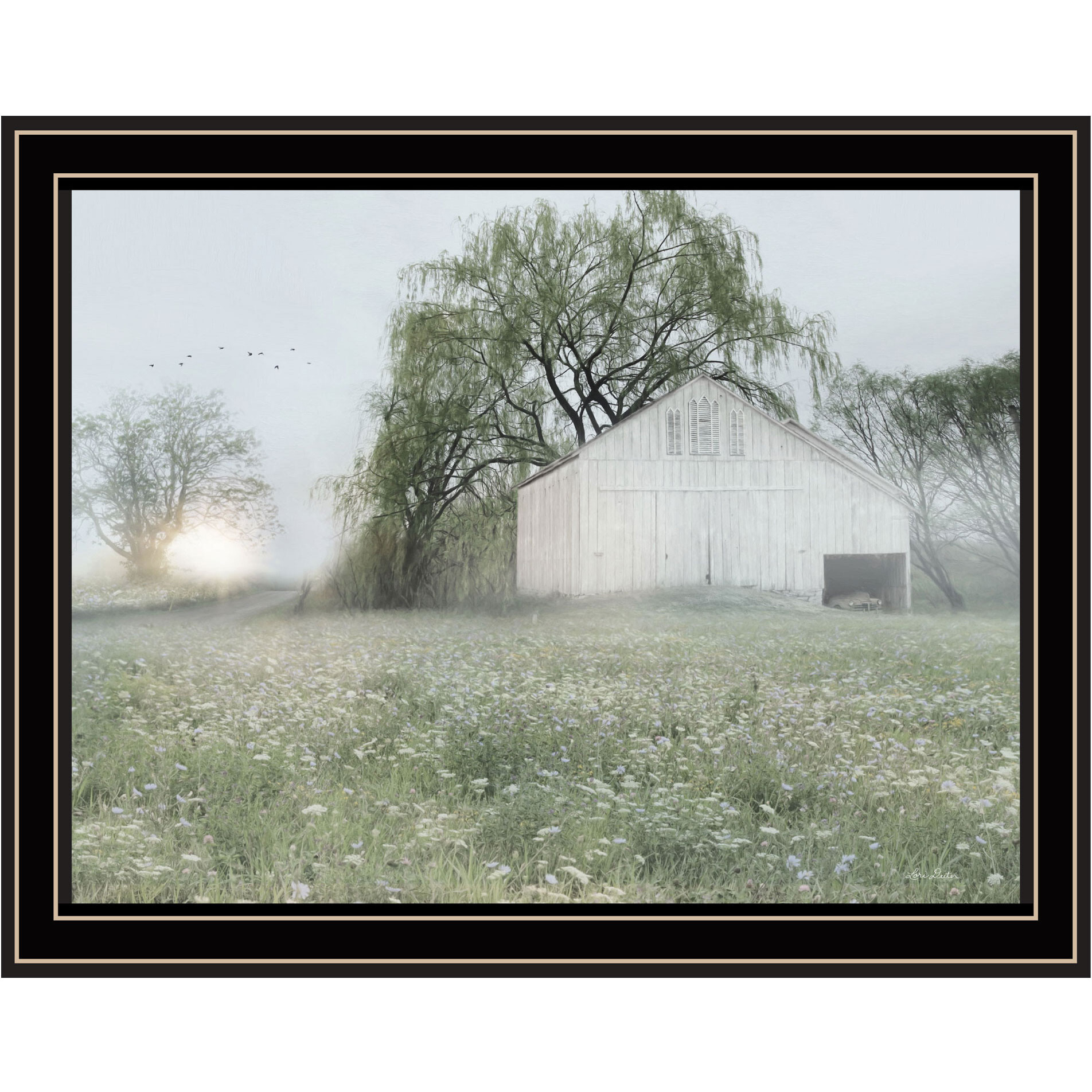 Green Country Morning Black Framed Print Wall Art