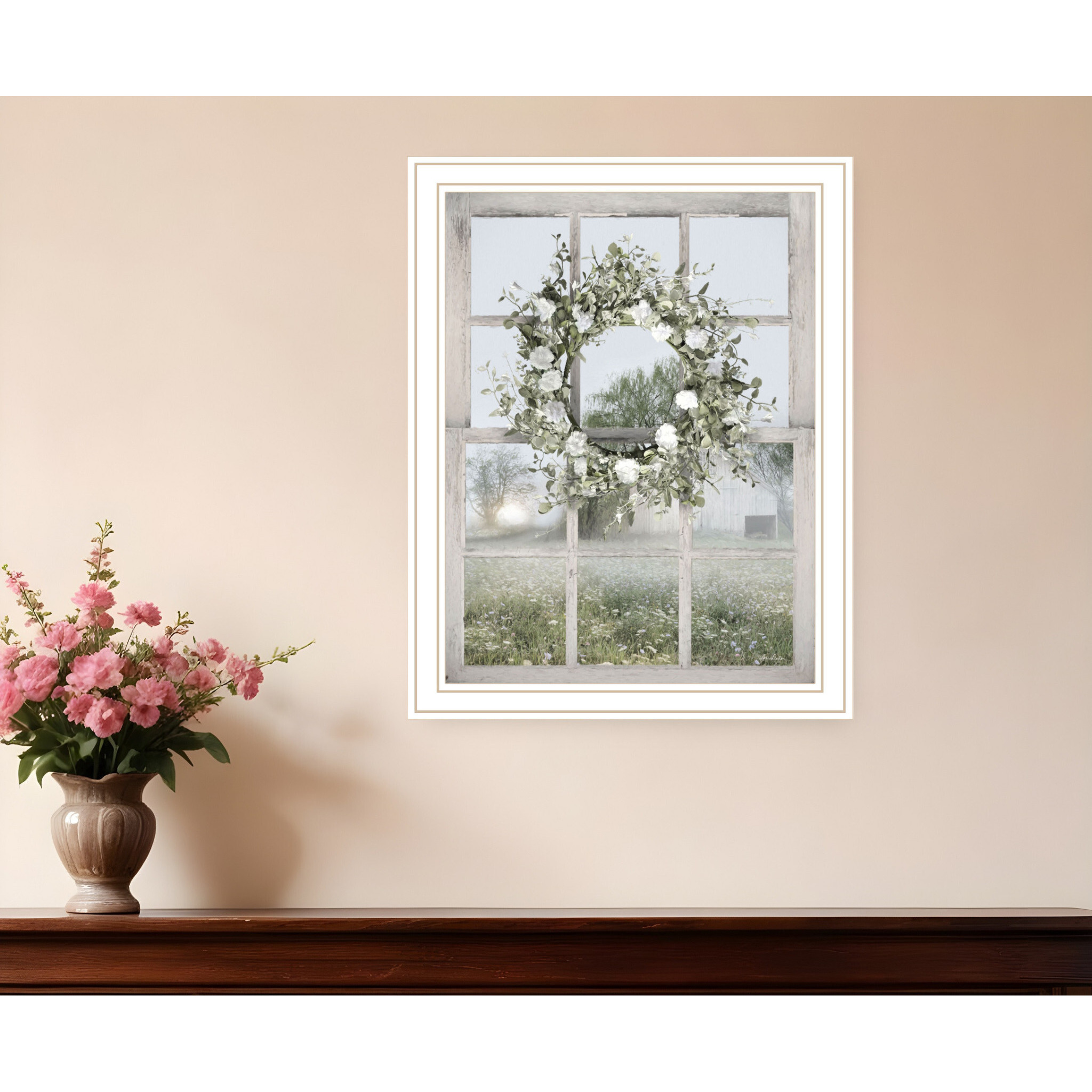 Spring Farm View White Framed Print Wall Art