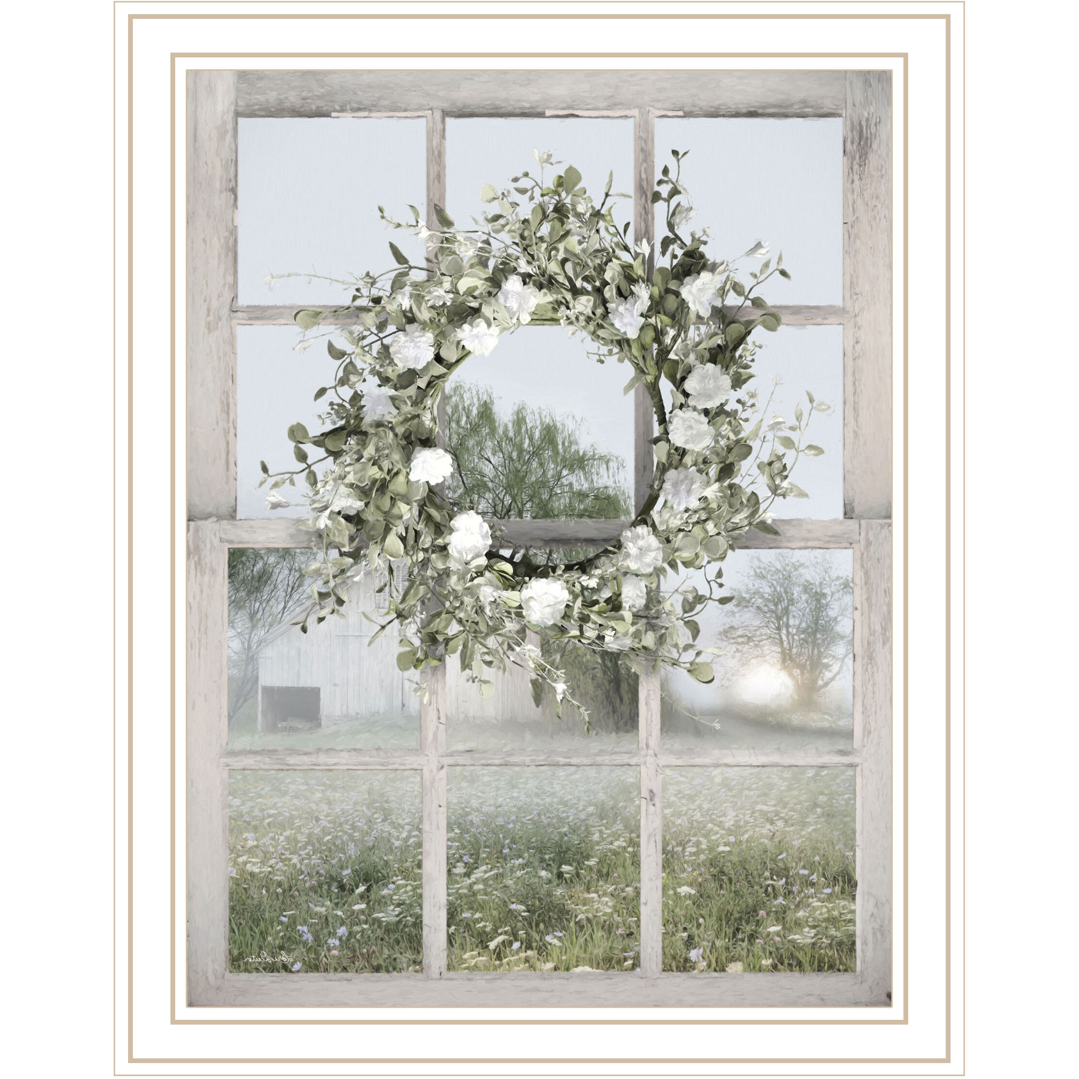 Spring Farm View White Framed Print Wall Art