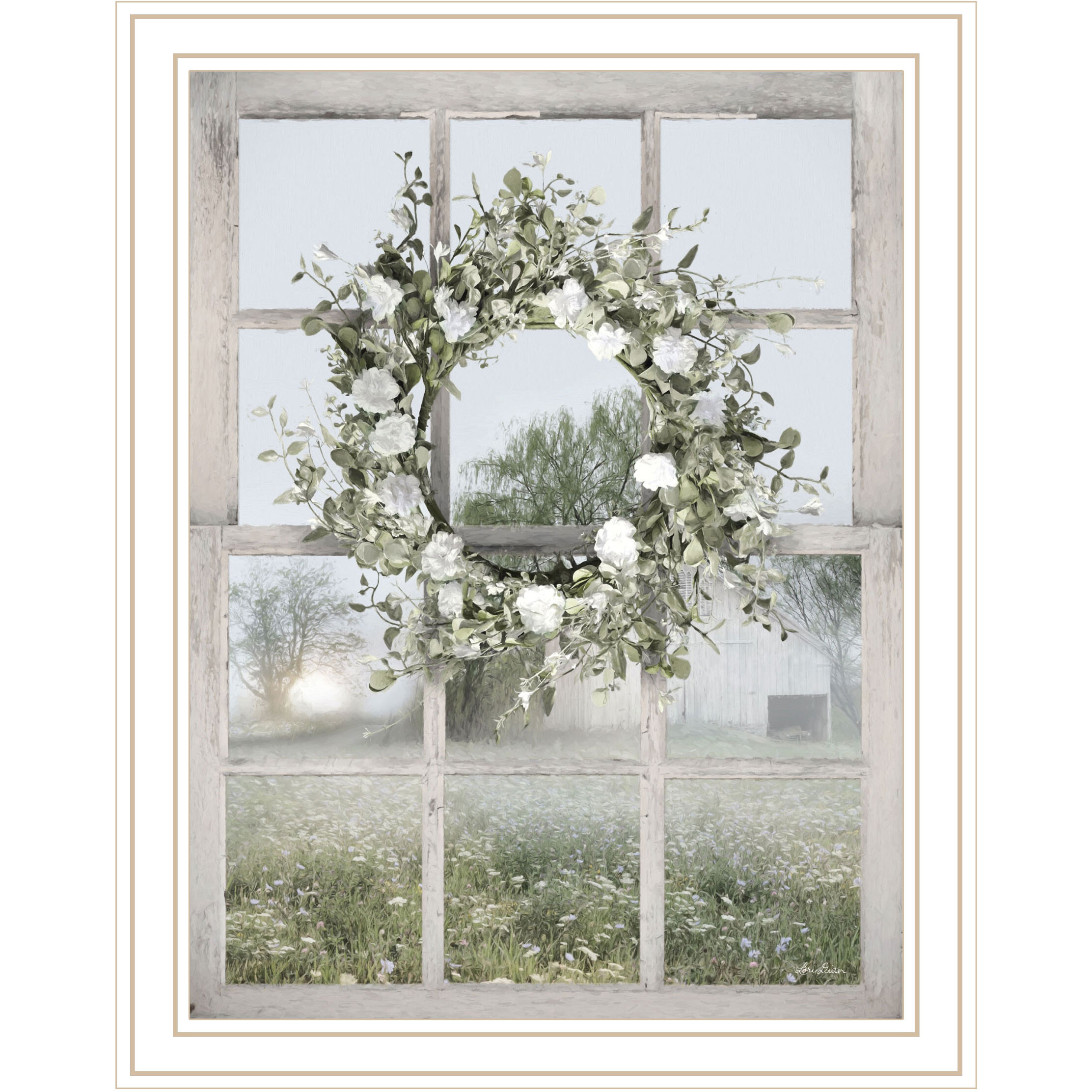 Spring Farm View White Framed Print Wall Art