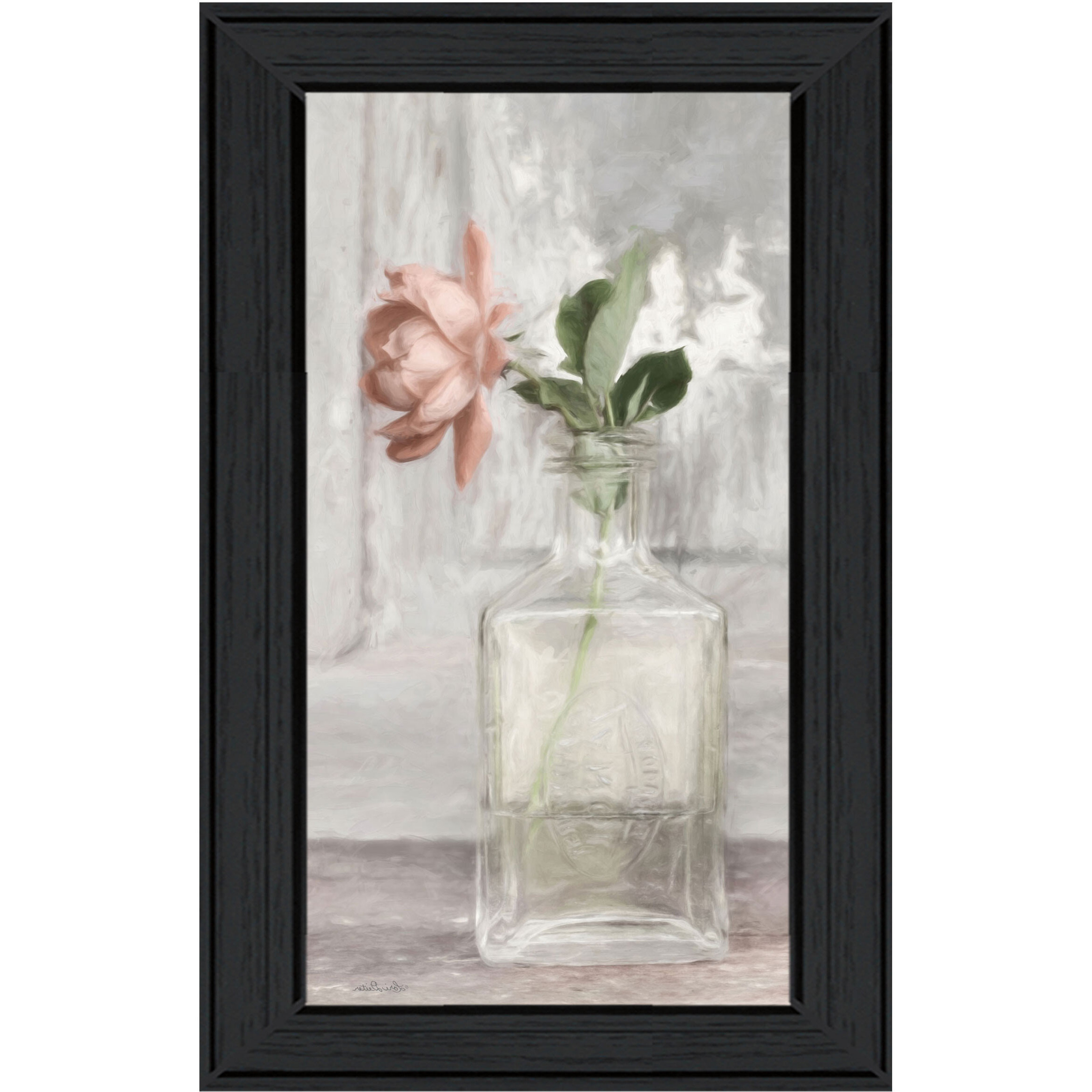 Cottage Peach Rose Black Framed Print Wall Art